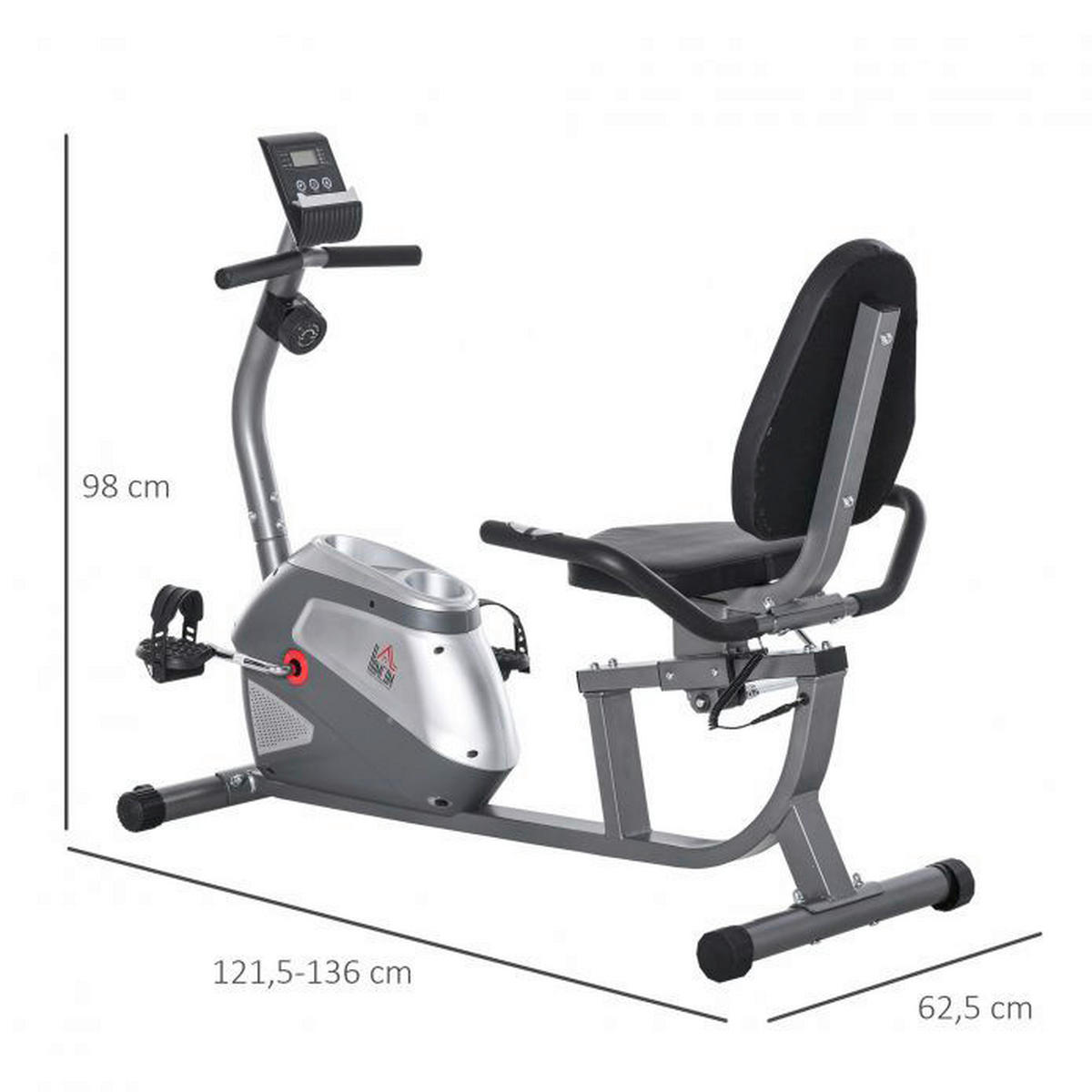 HOMCOM Liegeergometer grau Metall B/H/L: ca. 62,5x38x136 cm Liegeergometer - silber/grau (136,00/62,50/38,00cm) - HOMCOM