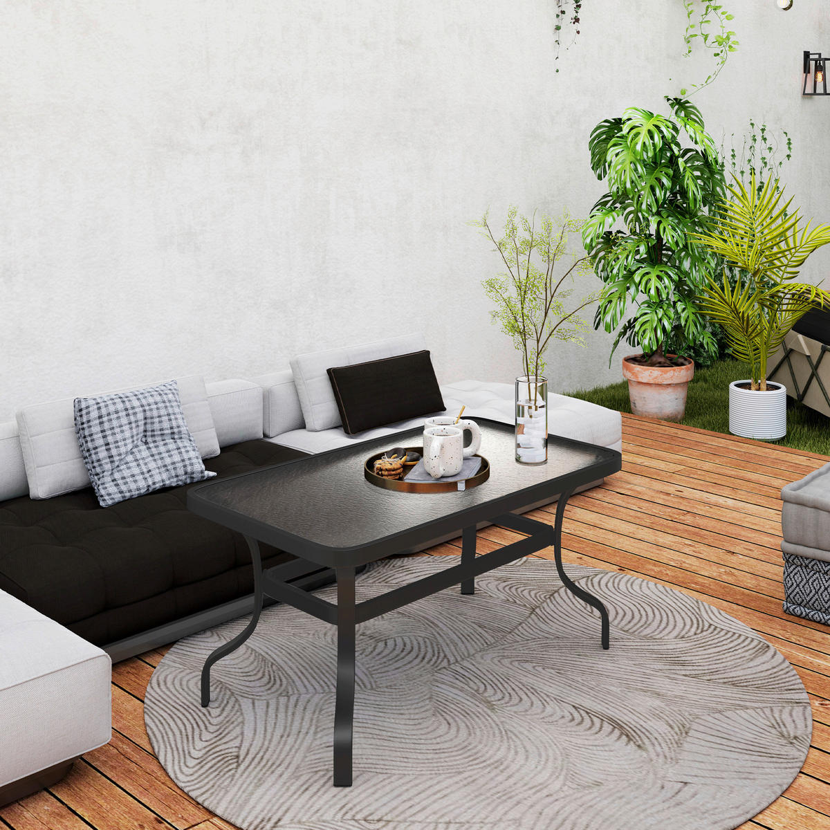 Outsunny Couchtisch schwarz Metall B/H/L: ca. 55x46x95 cm Couchtisch - schwarz (95,00/55,00/46,00cm) - Outsunny