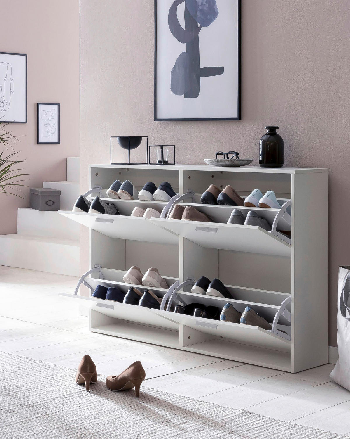 Schuhschrank weiß weiß B/H/T: ca. 120x81x24 cm Schuhschrank - weiß (120,00/81,00/24,00cm) - Wohnling