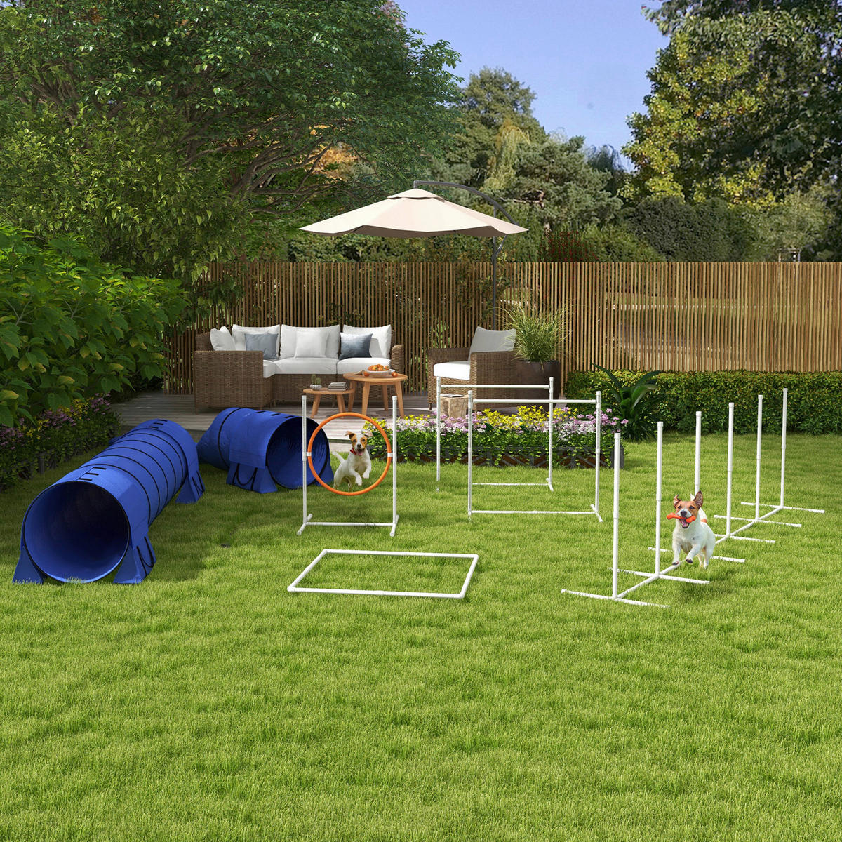 PawHut Hunde-Agility-Set blau Polyester-Mischgewebe B/H/L: ca. 63x93x321 cm Hunde-Agility-Set - blau (321,00/63,00/93,00cm) - PawHut