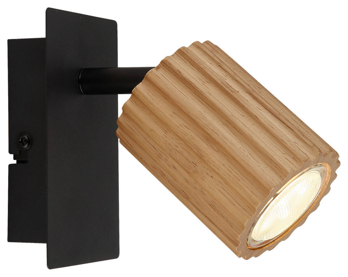 GLOBO Spot WENZEL 57037-1 mattschwarz dunkelbraun Holz Metall H/L: ca. 13,5x8 cm GU10 1 Brennstellen WENZEL - dunkelbraun/mattschwarz (8,00cm) - GLOBO