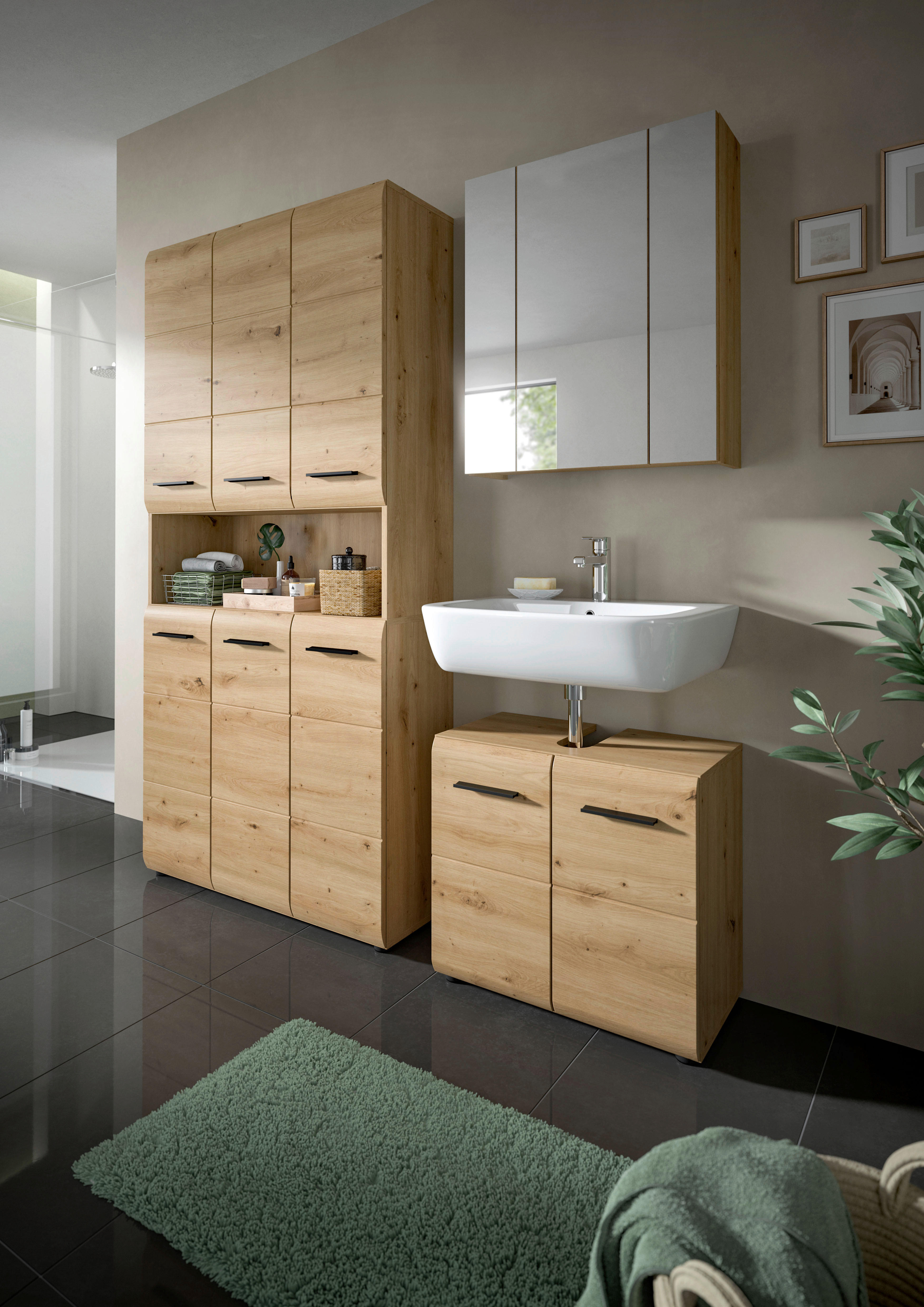 Badezimmer-Set Ice Artisan Oak Nachbildung B/H/T: ca. 165x185x46 cm Ice - (165,00/185,00/46,00cm) - xonox.home