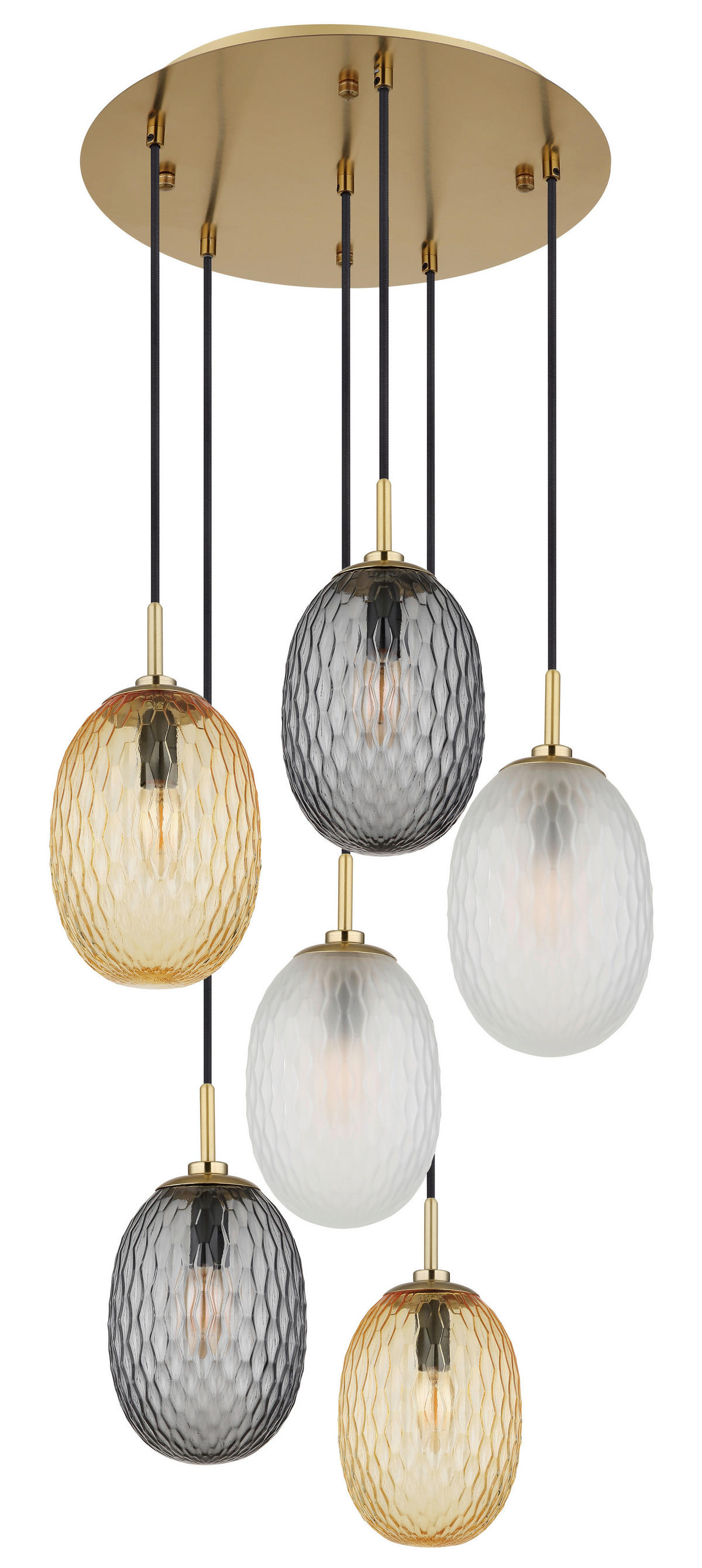 GLOBO Pendelleuchte Rauch gold schwarz Metall Glas Textil H/D: ca. 120x47 cm E14 6 Brennstellen DEVIN - gold/schwarz (47,00/120,00cm) - GLOBO