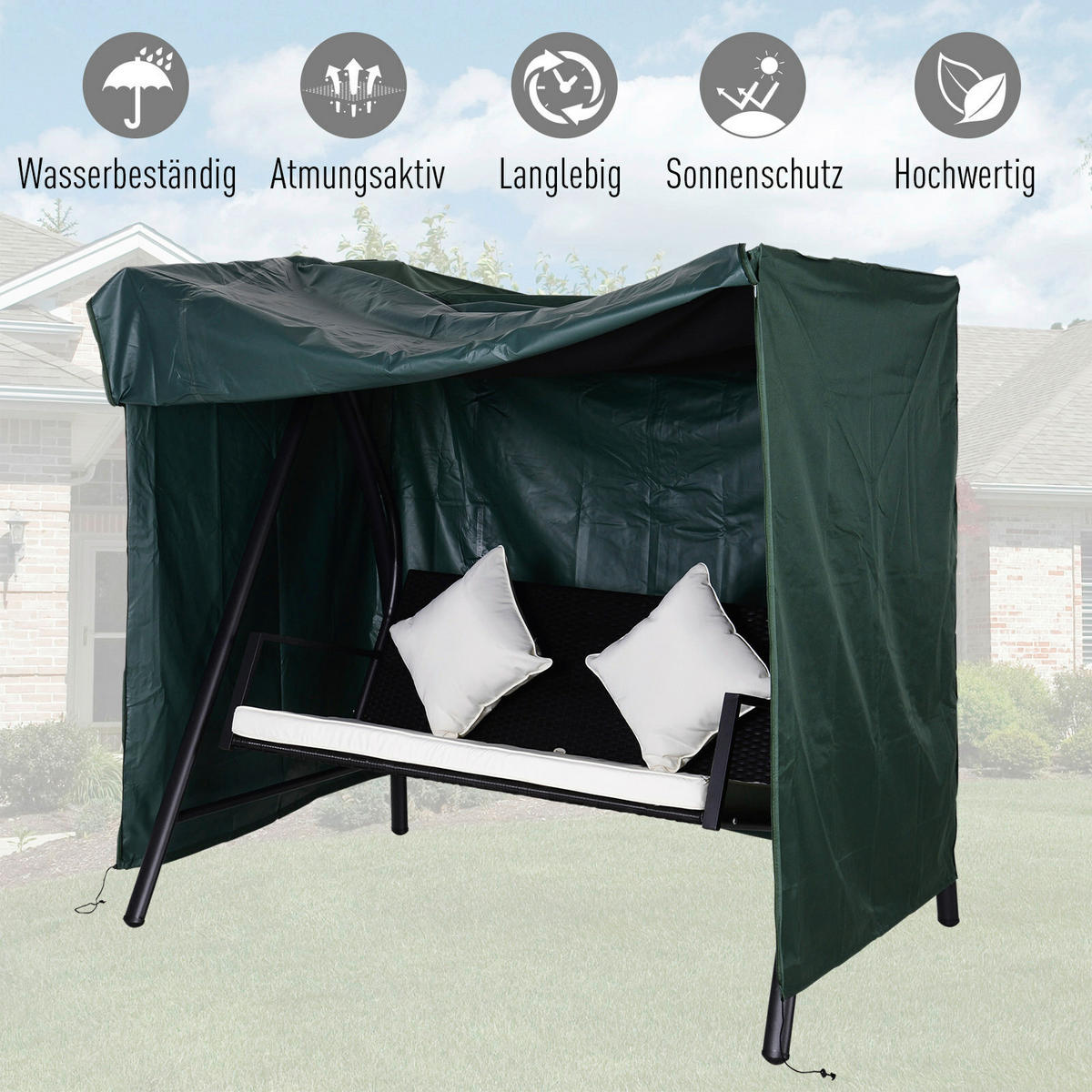 Outsunny Abdeckung für Hollywoodschaukel dunkelgrün Polyester-Mischgewebe B/H/L: ca. 114x152x177 cm Abdeckung_Hollywoodschaukel - dunkelgrün (177,00/114,00/152,00cm) - Outsunny