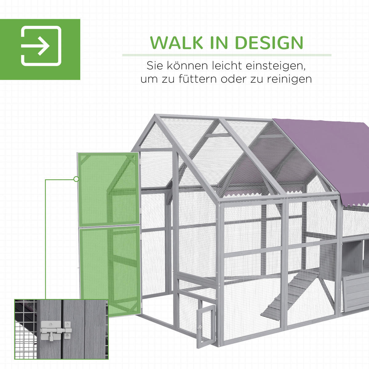 PawHut Hühnerstall grau Metall B/H/L: ca. 185,5x188x280 cm Hühnerstall - grau (280,00/185,50/188,00cm) - PawHut