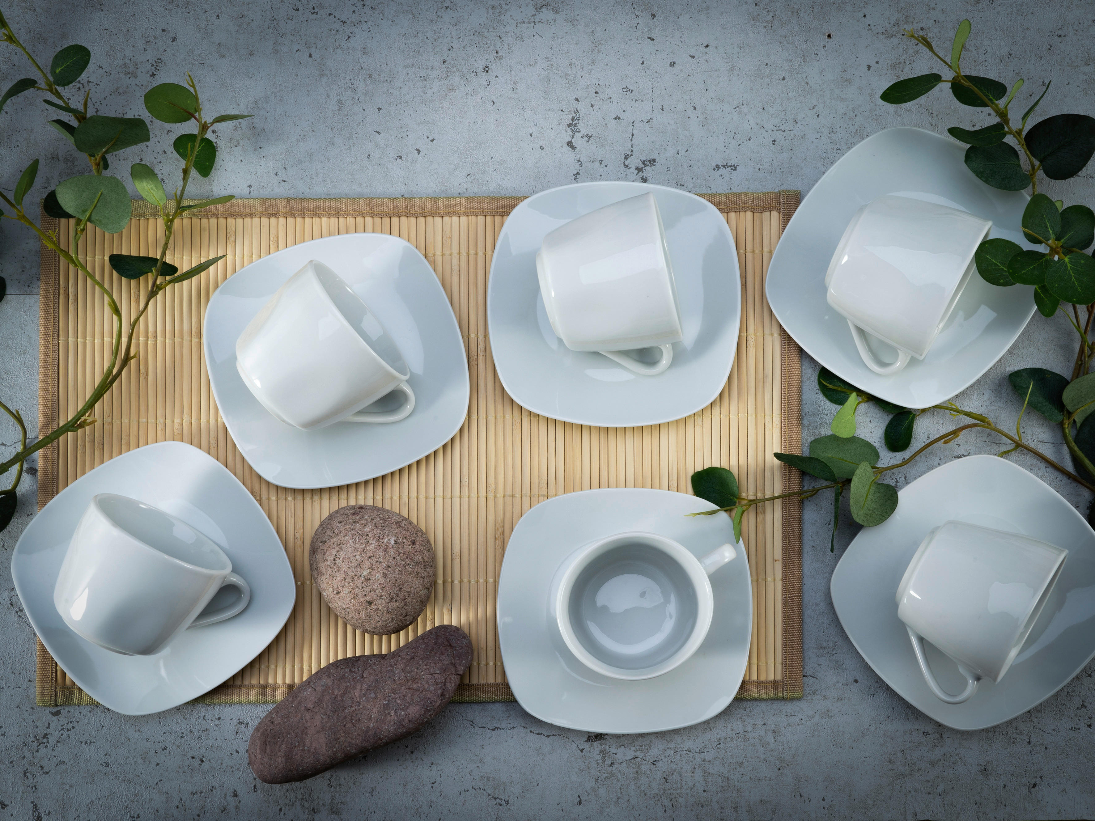 Thumbnail - CreaTable Kaffeetassenset Square weiß Porzellan 12 tlg.