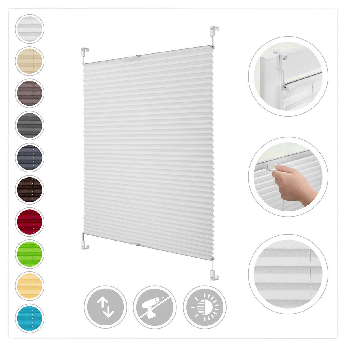 LICHTBLICK Spannplissee weiß B/L: ca. 120x130 cm Plissee_Klemmfix - weiß (120,00/130,00cm) - LICHTBLICK