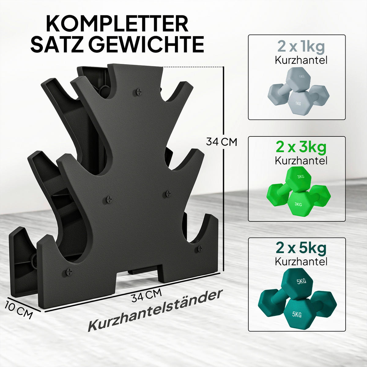 SPORTNOW Hantelset mehrfarbig Metall B/H/L: ca. 10x34x34 cm Hantelset - mehrfarbig (34,00/10,00/34,00cm) - SPORTNOW