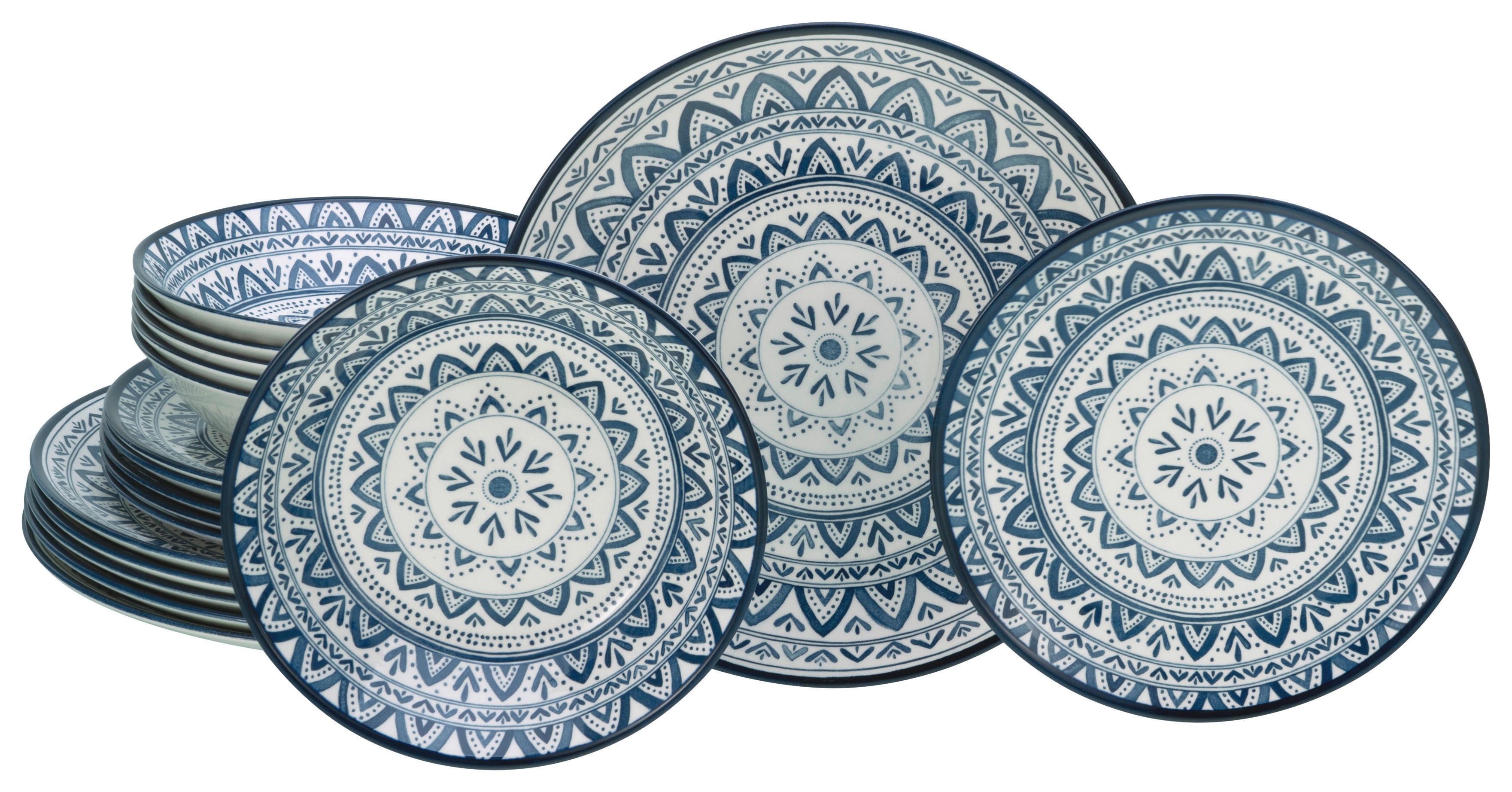 CreaTable Tafelservice Mexico blau Steingut 18 tlg. Mexico - blau (31,50/30,50/33,00cm) - CreaTable