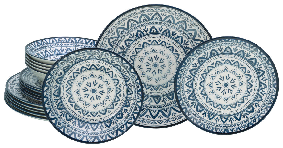 CreaTable Tafelservice Mexico blau Steingut 18 tlg. Mexico - blau (31,50/30,50/33,00cm) - CreaTable