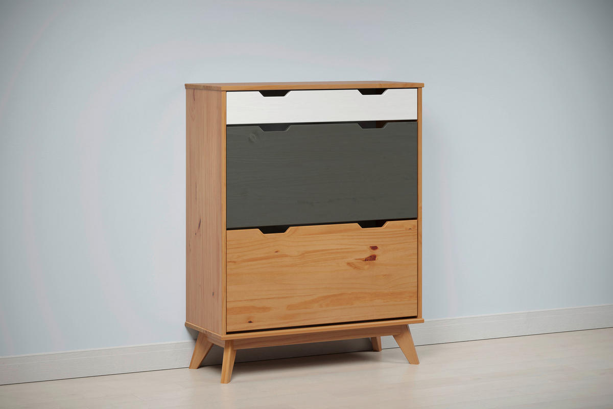 Schuhkipper Scandik kiefer Honig lackiert Optik weiß grau B/H/T: ca. 80x102x33 cm Scandik - kiefer/weiß, Honig (80,00/102,00/33,00cm)