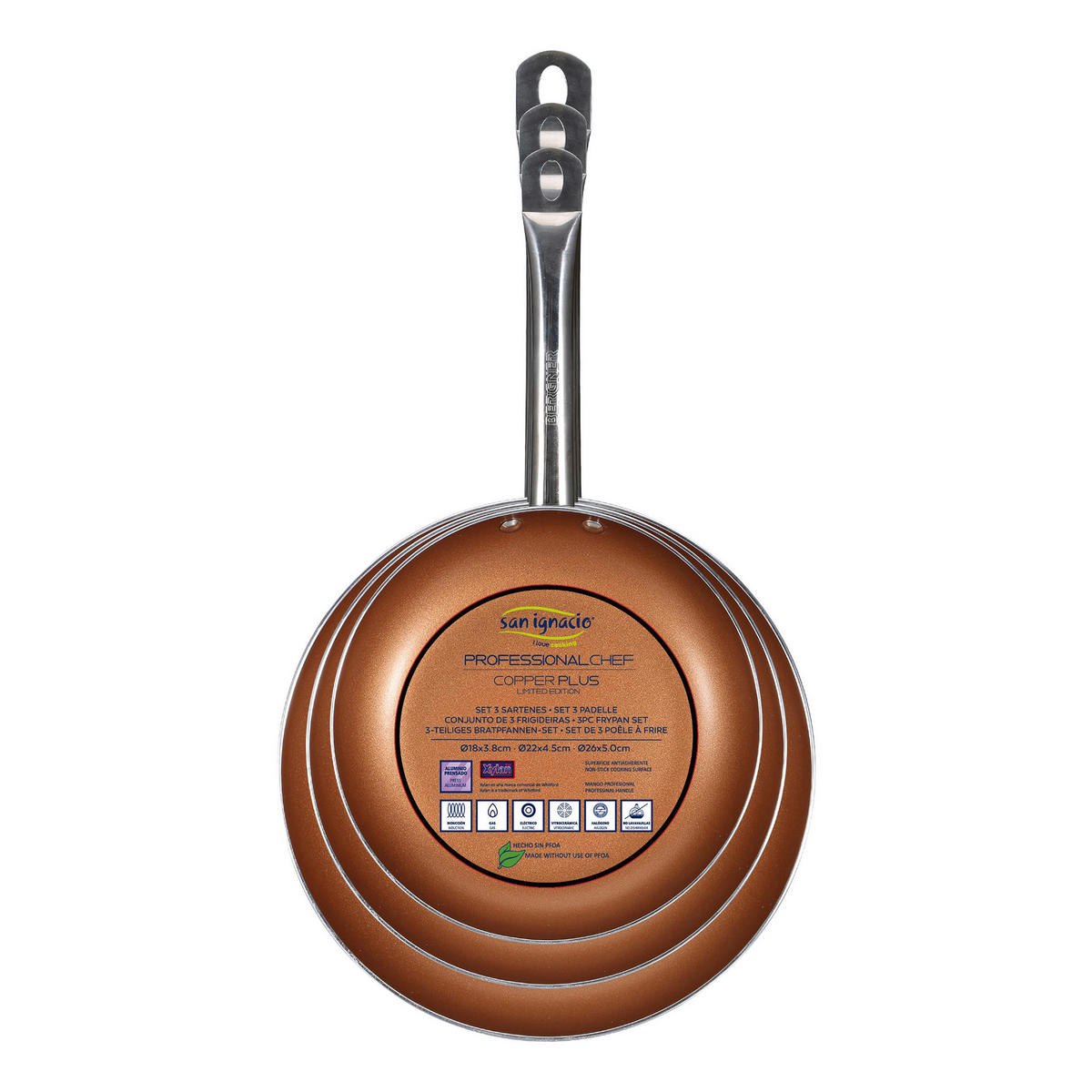 Bratpfanne PROFESSIONAL CHEF COPPER PLUS Kupfer Aluminium 3 tlg. PROFESSIONAL CHEF COPPER PLUS - Kupfer