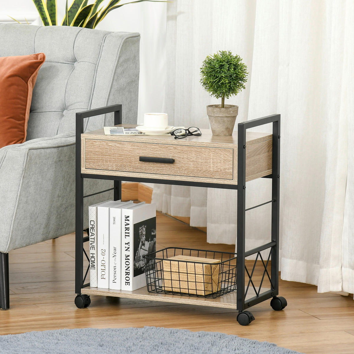 Beistelltisch 833-762AK Eiche Nachbildung B/H/T: ca. 60x65x30 cm 833-762AK - Eiche (60,00/65,00/30,00cm) - HOMCOM
