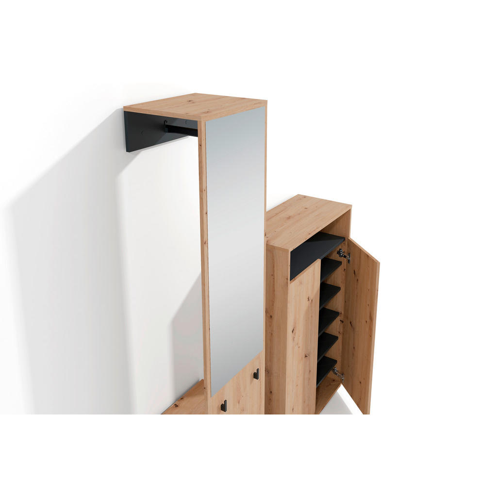 Thumbnail - Garderobe Lyon Eiche Artisan Nachbildung schwarz B/H/T: ca. 70x115x33,5 cm