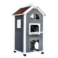 PawHut Katzenvilla grau Holz B/H/L: ca. 55x109x59 cm Katzenvilla - weiß/grau (59,00/55,00/109,00cm) - PawHut