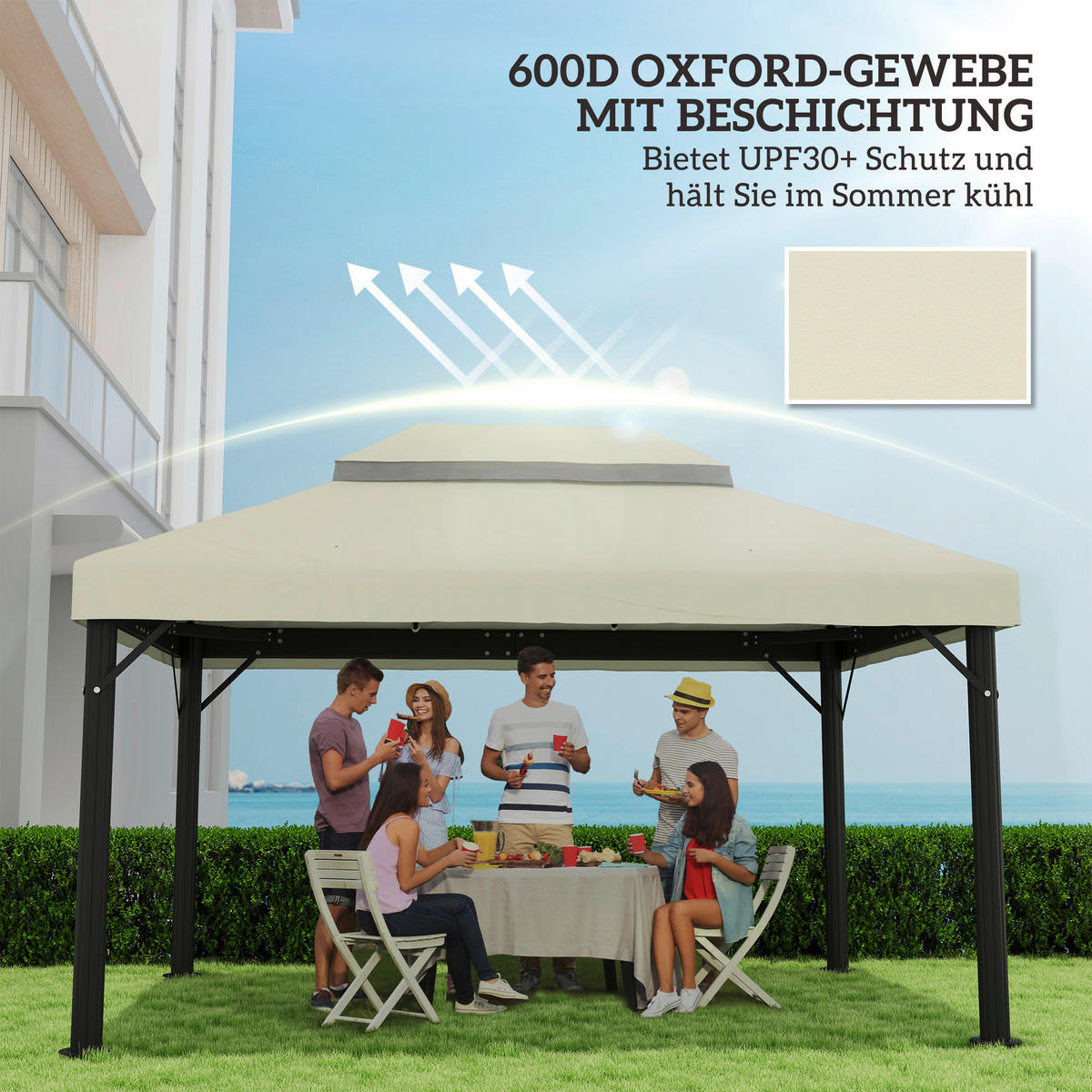 Outsunny Ersatzdach cremeweiß Stoff B/H/L: ca. 300x1x400 cm Pavillon Ersatzdach - cremeweiß (400,00/300,00/1,00cm) - Outsunny