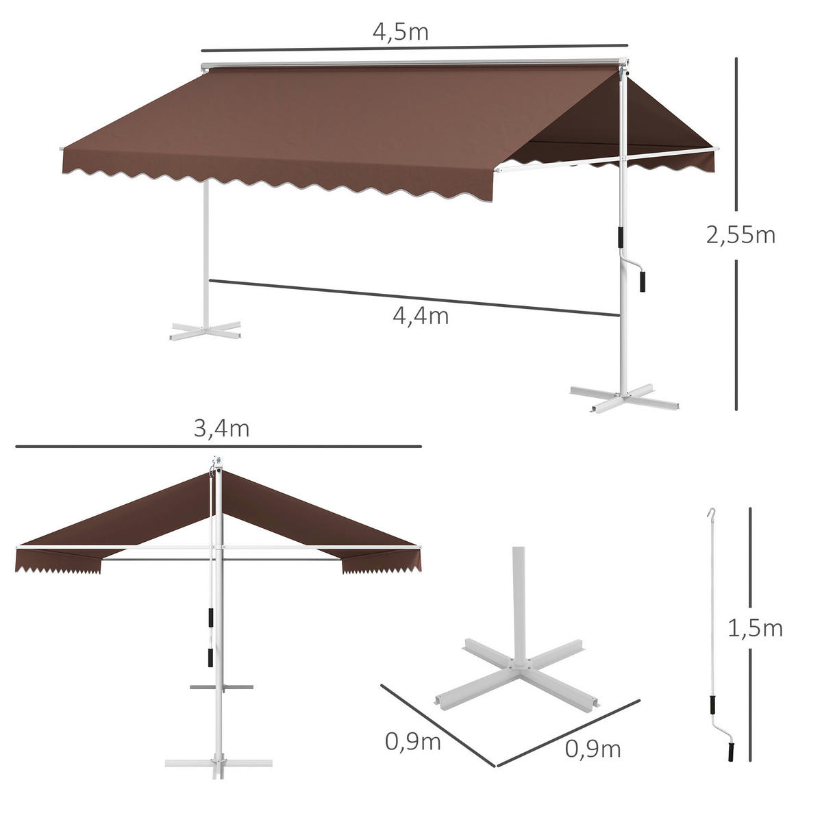 Outsunny Standmarkise kaffee B/H/L: ca. 340x255x450 cm Standmarkise - kaffee (450,00/340,00/255,00cm) - Outsunny