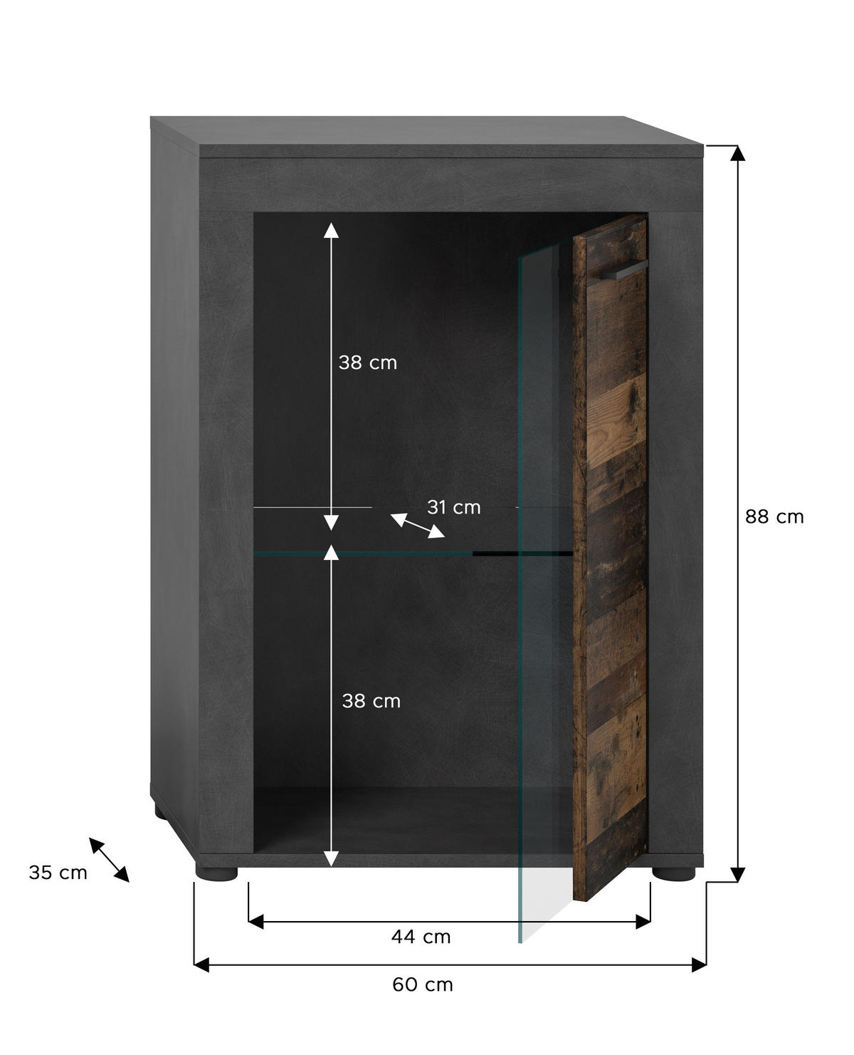 Vitrine Jam Matera Nachbildung Old Wood Nachbildung B/H/T: ca. 86x60x35 cm Jam - (86,00/60,00/35,00cm) - xonox.home