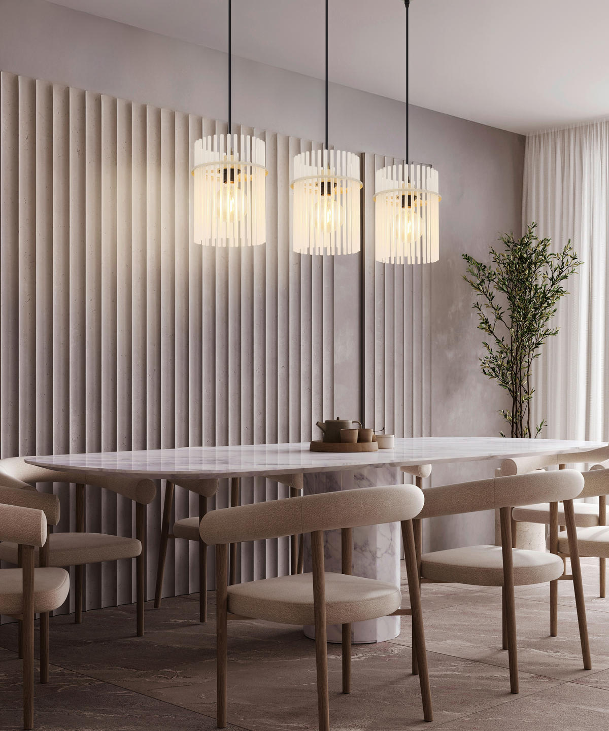 GLOBO Pendelleuchte sand Metall Glas B/H/T: ca. 80x140x20 cm E27 3 Brennstellen Hängeleuchte_Gorley - sand (80,00/140,00/20,00cm) - GLOBO