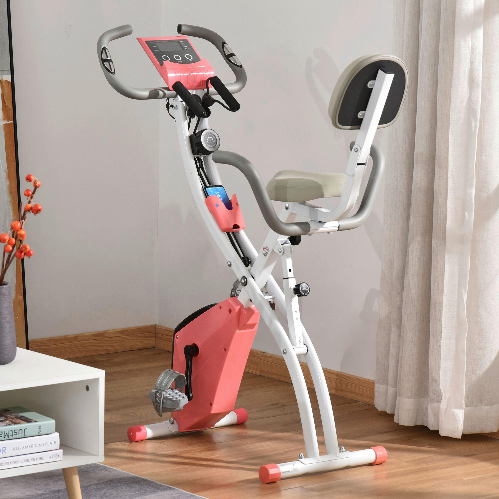 HOMCOM Fitness-Zubehör rosa Polypropylen B/H/L: ca. 51x97x115 cm Heimtrainer - weiß/rosa (115,00/51,00/97,00cm) - HOMCOM