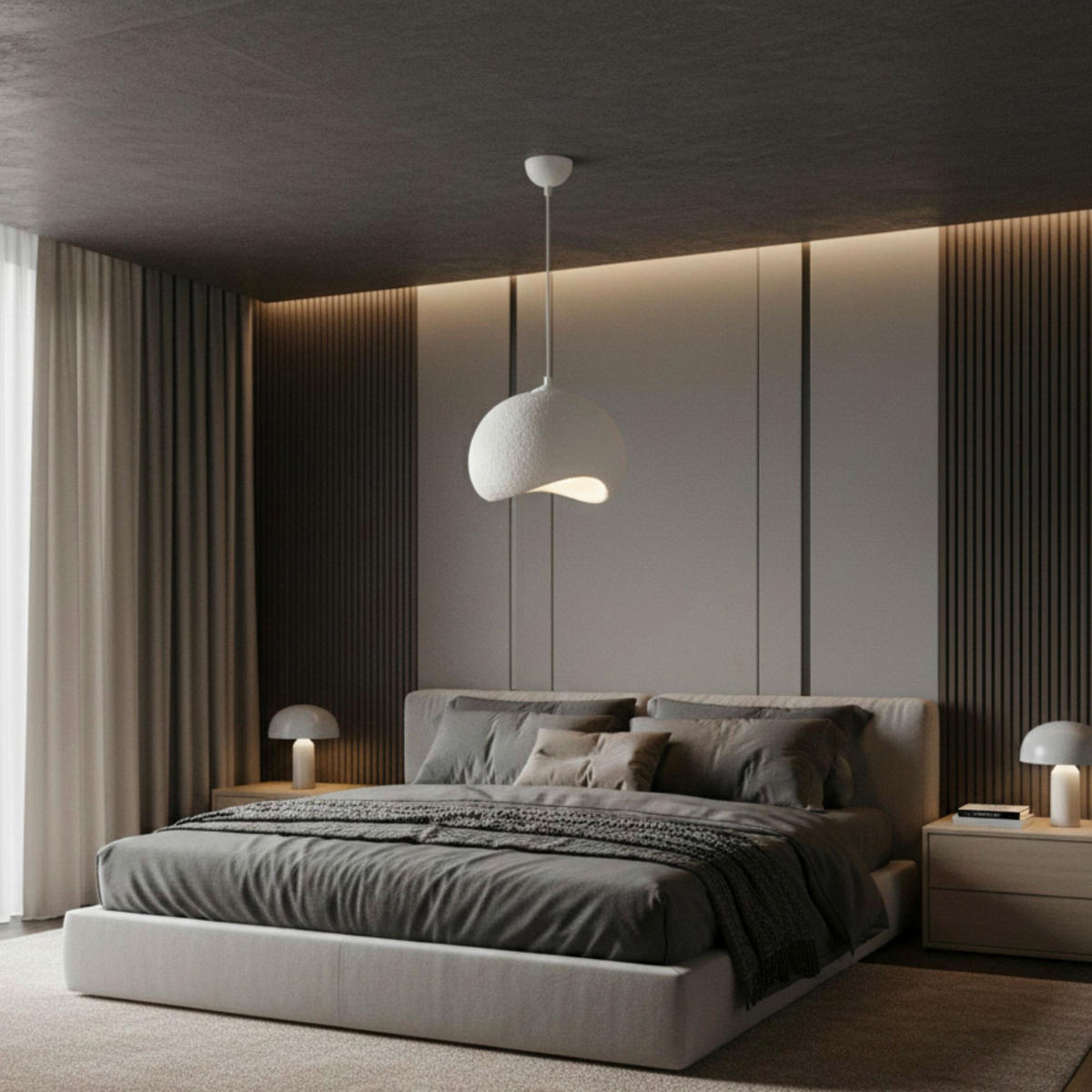 Opviq Pendelleuchte weiß Metall Polyester-Mischgewebe B/H/L: ca. 29x120x34 cm E27 1 Brennstellen Yontu - 15850 - weiß (34,00/29,00/120,00cm) - Opviq