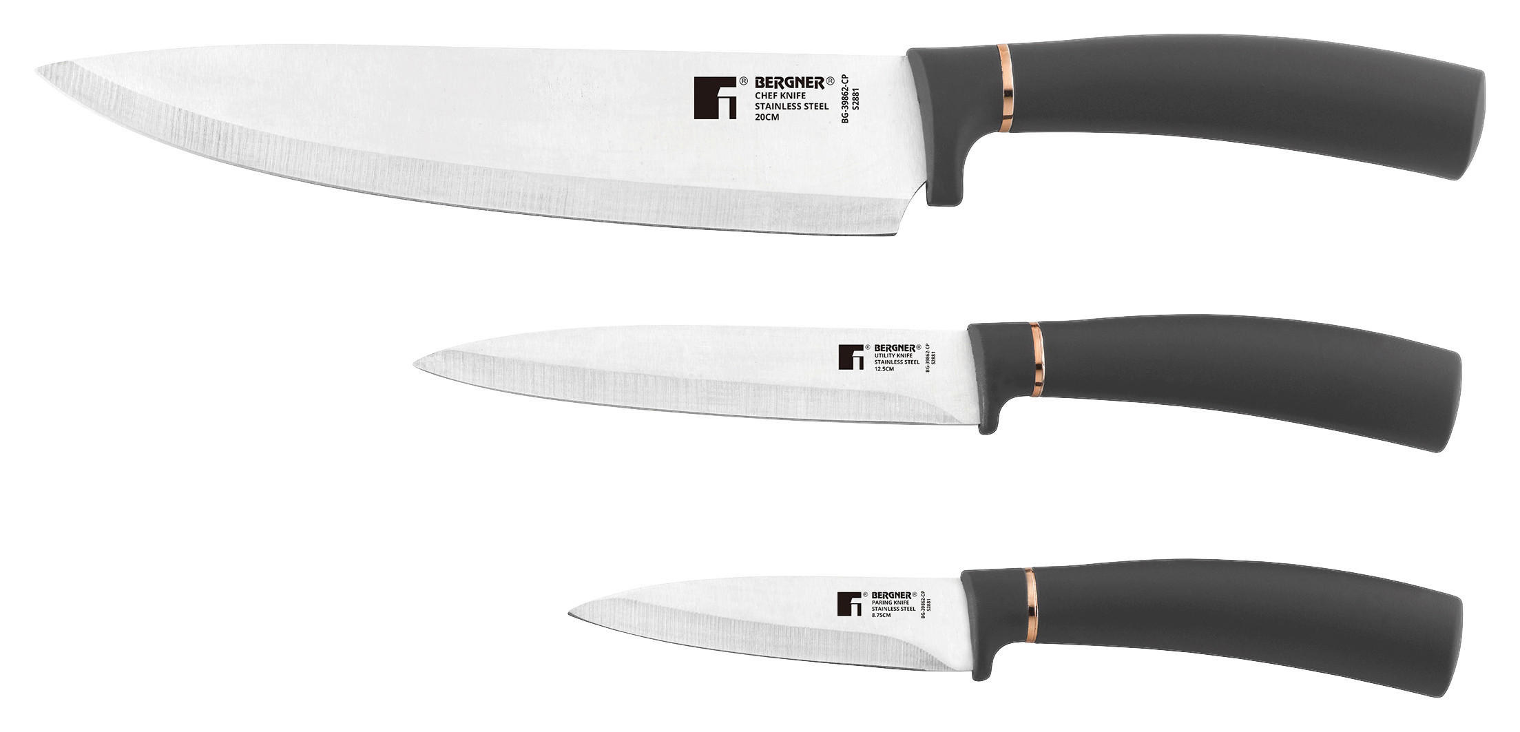 BERGNER Messerset Copper schwarz Edelstahl 3 tlg. Copper - schwarz - BERGNER