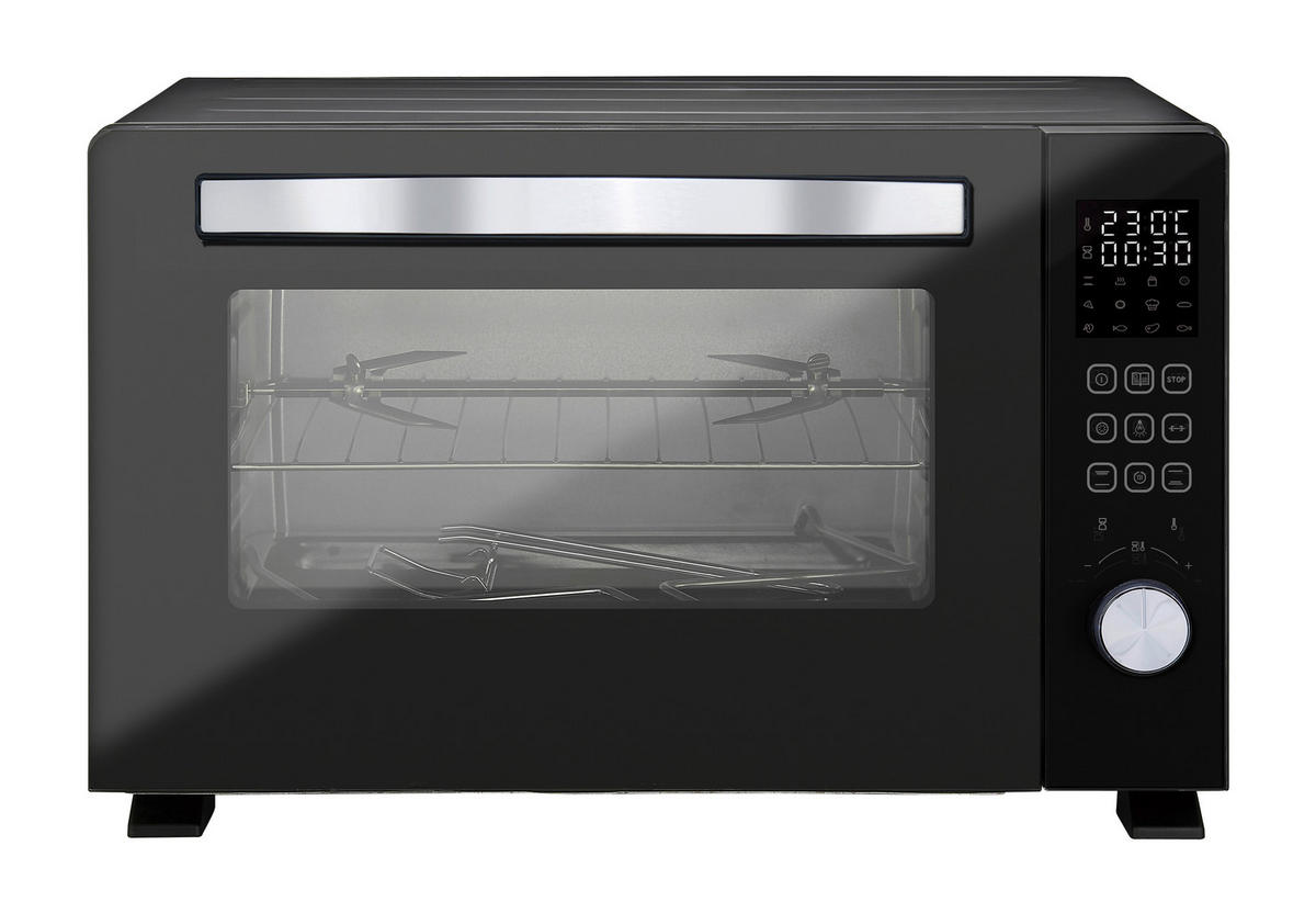 POCOline Mini-Backofen schwarz Glas B/H/L: ca. 38,4x37,2x53,6 cm ca. 36 l Digitaler_Mini-Backofen 36l Kreta - schwarz/silber (53,60/38,40/37,20cm) - POCOline