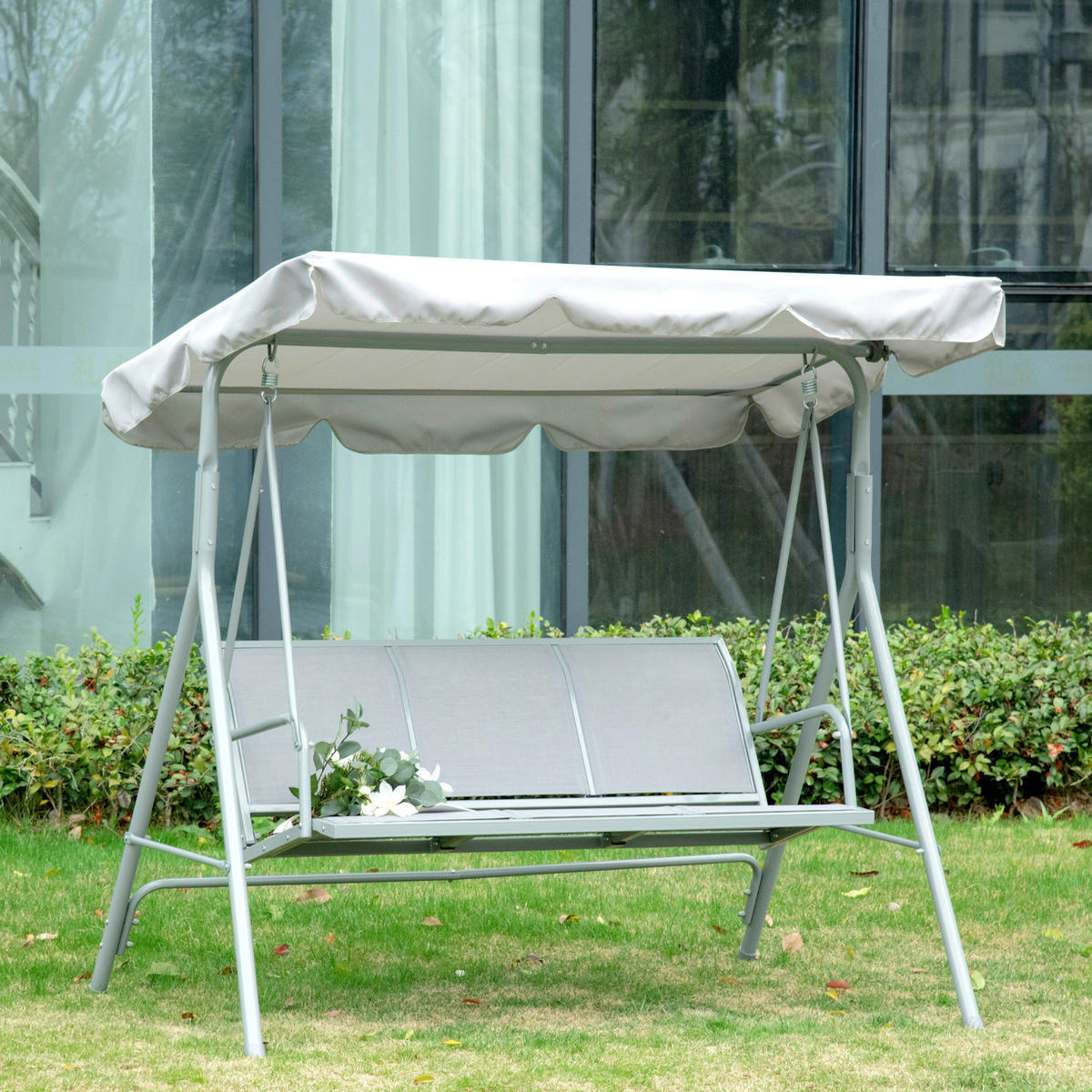 Outsunny Hollywoodschaukel creme Polyester B/H/L: ca. 342x250x450 cm Hollywoodschaukel - creme (450,00/342,00/250,00cm) - Outsunny