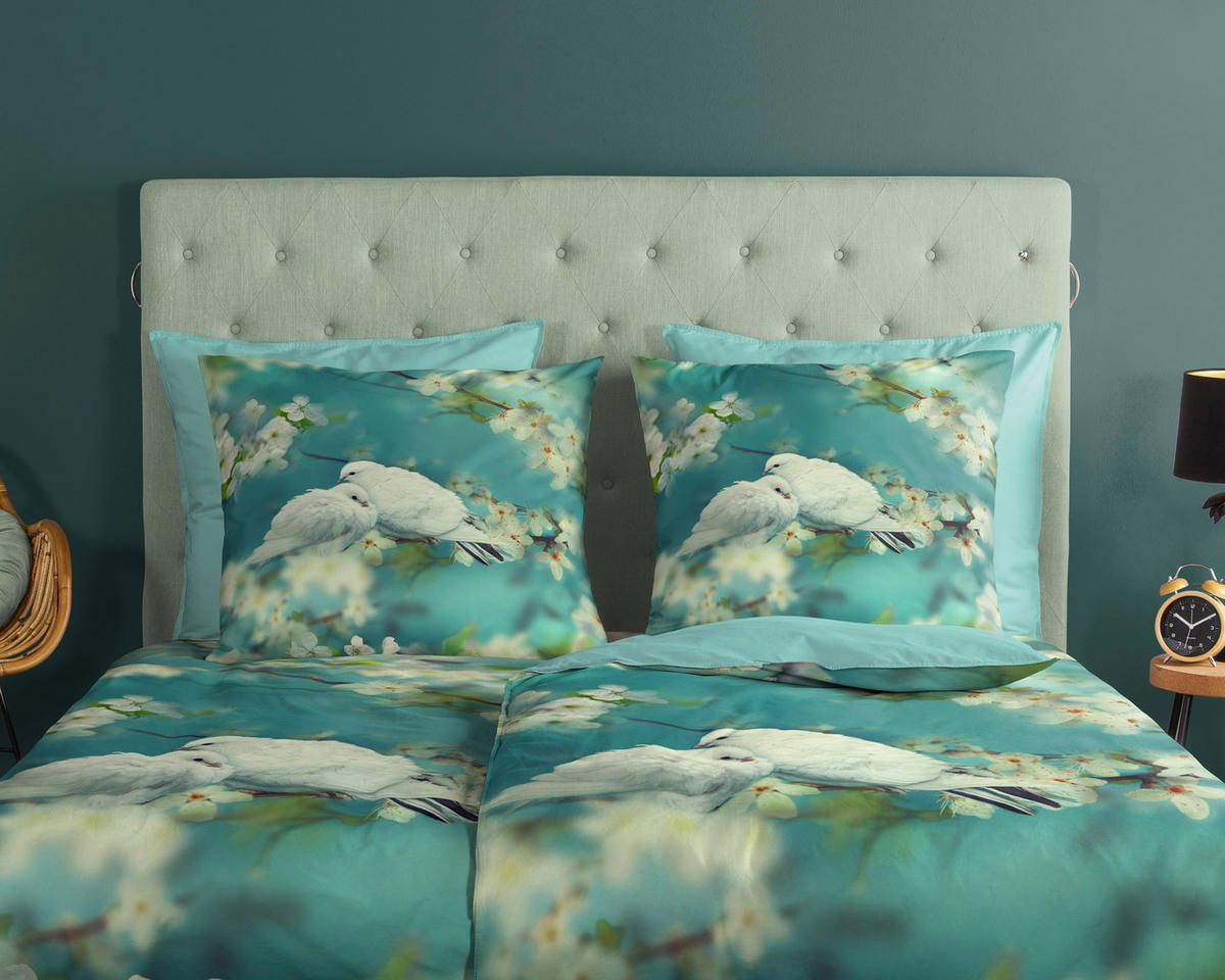 Bettwäsche Loving aqua Baumwolle B/L: ca. 200x200 cm Loving - aqua (200,00/200,00cm) - Good Morning