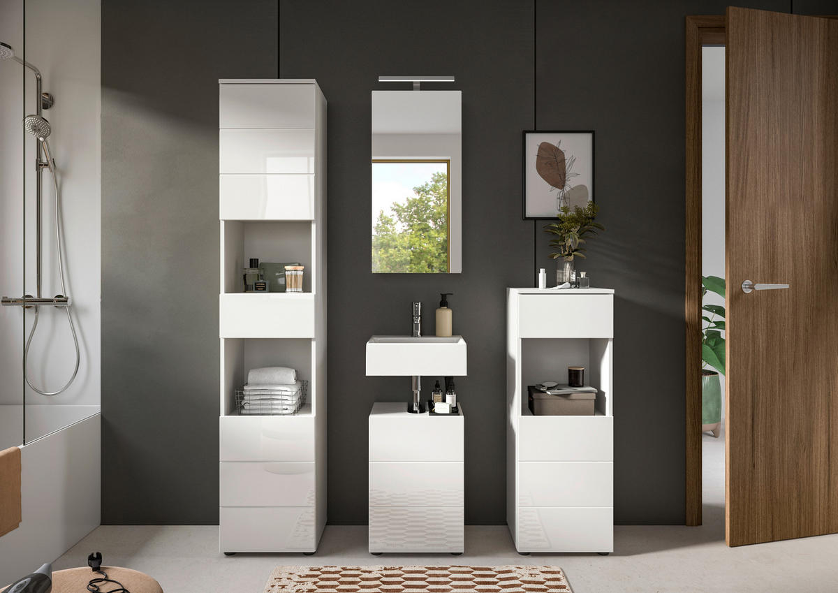 Badezimmer-Set VIRA weiß weiß Hochglanz B/H/T: ca. 144x190x34 cm VIRA - weiß (144,00/190,00/34,00cm) - xonox.home