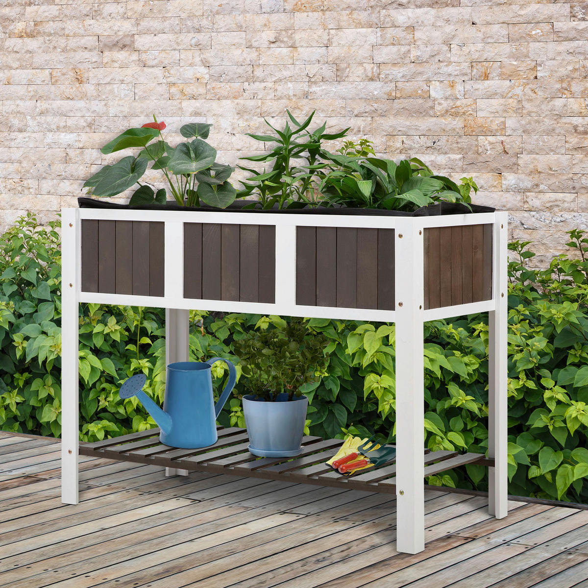 Outsunny Hochbeet B/H/L: ca. 57x89x119 cm Hochbeet - weiß/grau (119,00/57,00/89,00cm) - Outsunny