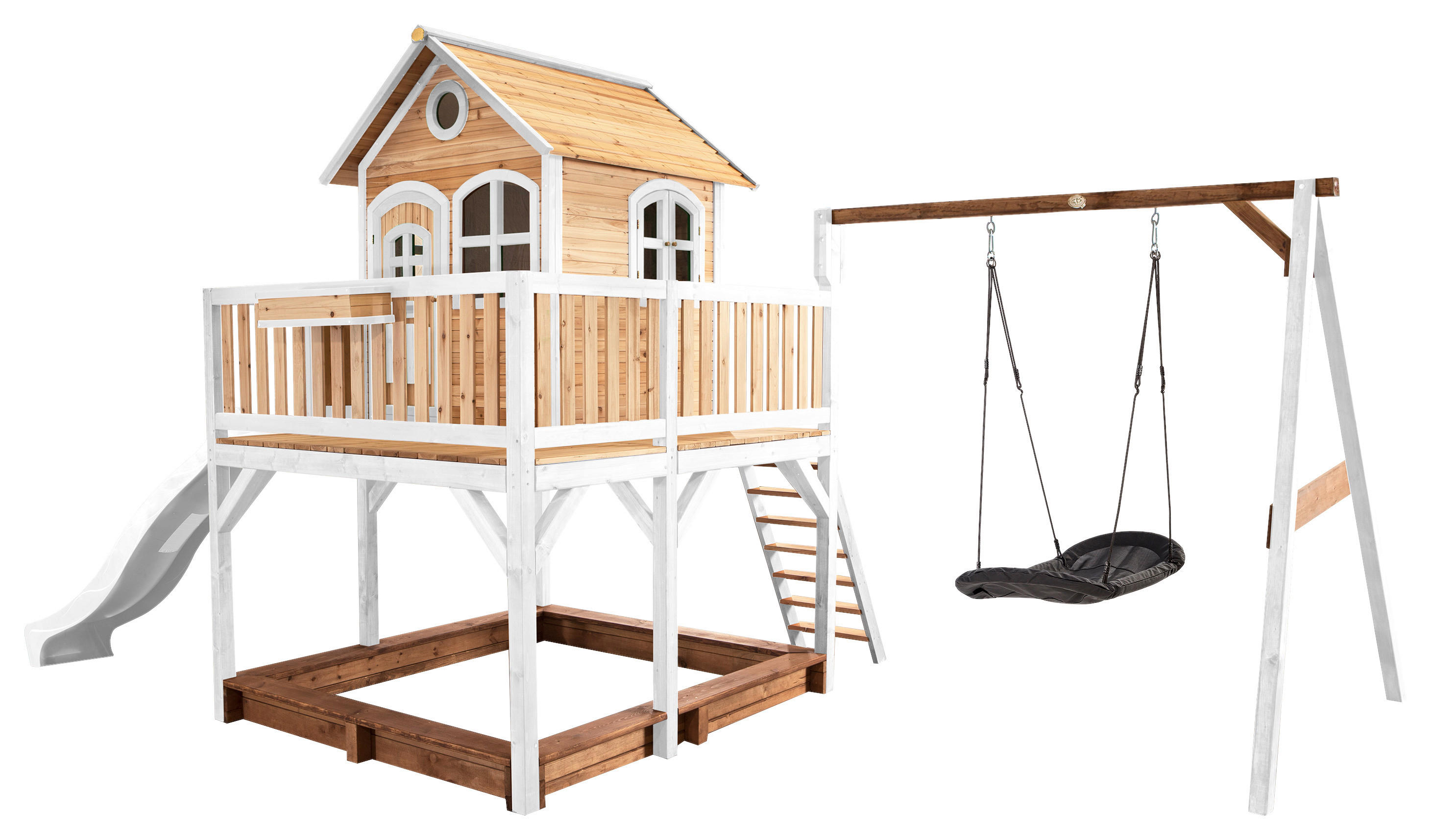 AXI Spielhaus Liam braun B/H/L: ca. 613x291x277 cm Liam - braun/weiß (277,00/613,00/291,00cm) - AXI