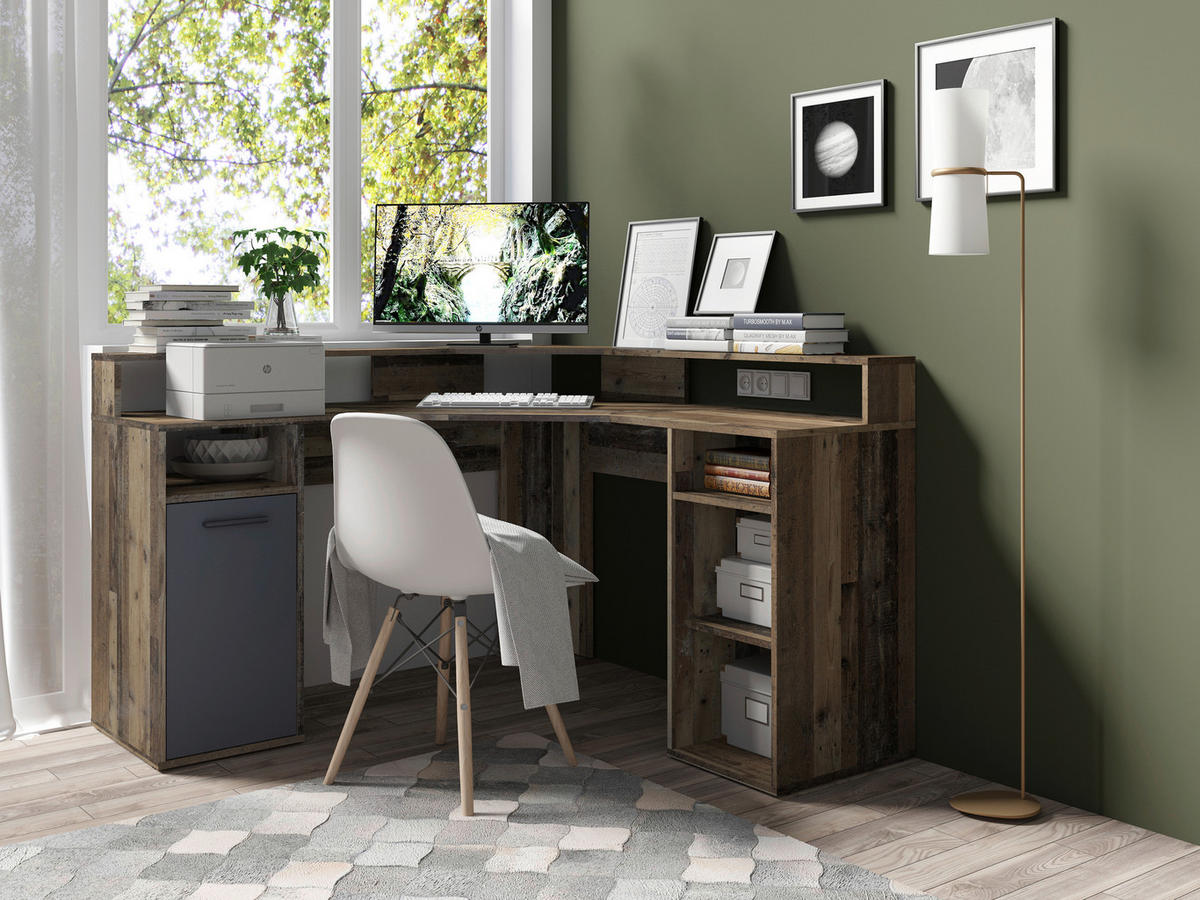 Schreibtisch FOX Eiche Old Wood Nachbildung anthrazit B/H/T: ca. 139x90,8x139 cm FOX - Eiche/anthrazit (139,00/90,80/139,00cm) - byLIVING
