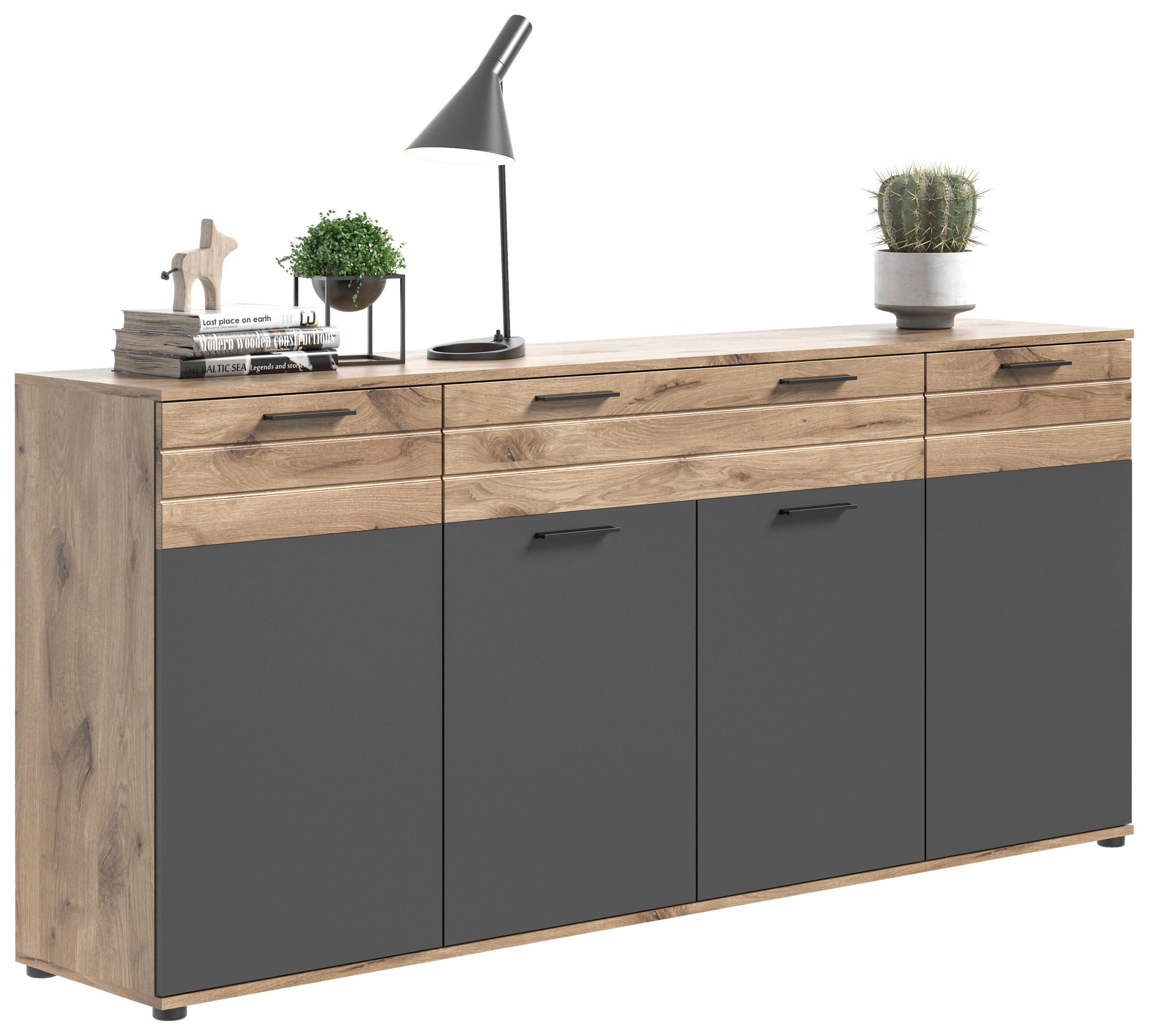 Sideboard Mason Nox Oak Nachbildung dunkelgrau B/H/T: ca. 200x91x40 cm