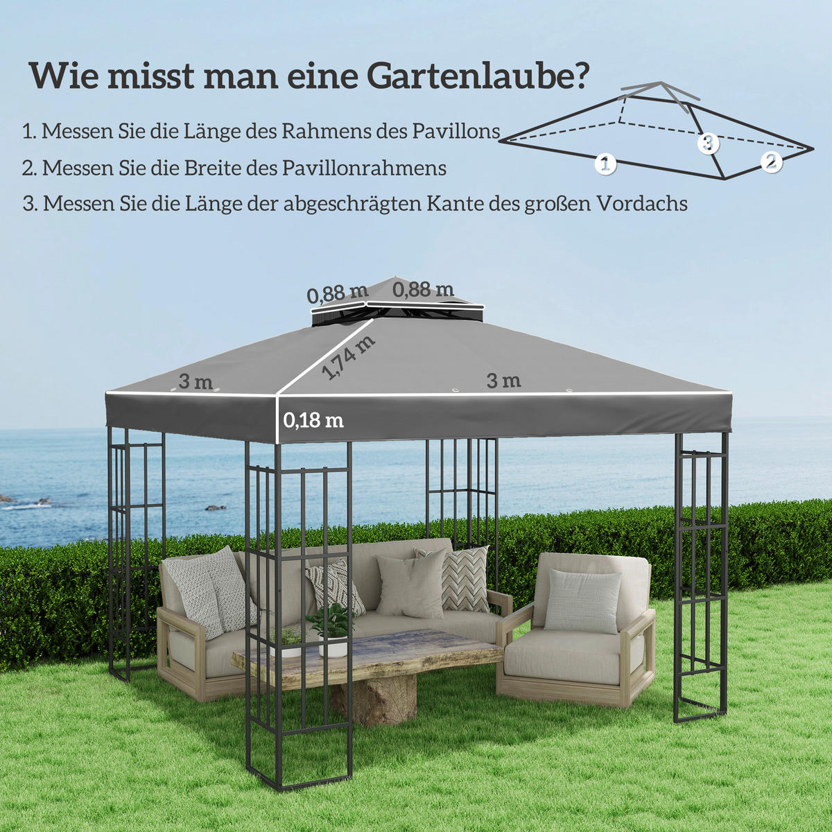Outsunny Pavillon Ersatzdach dunkelgrau Metall B/H/L: ca. 300x1x300 cm Pavillon Ersatzdach - dunkelgrau (300,00/300,00/1,00cm) - Outsunny