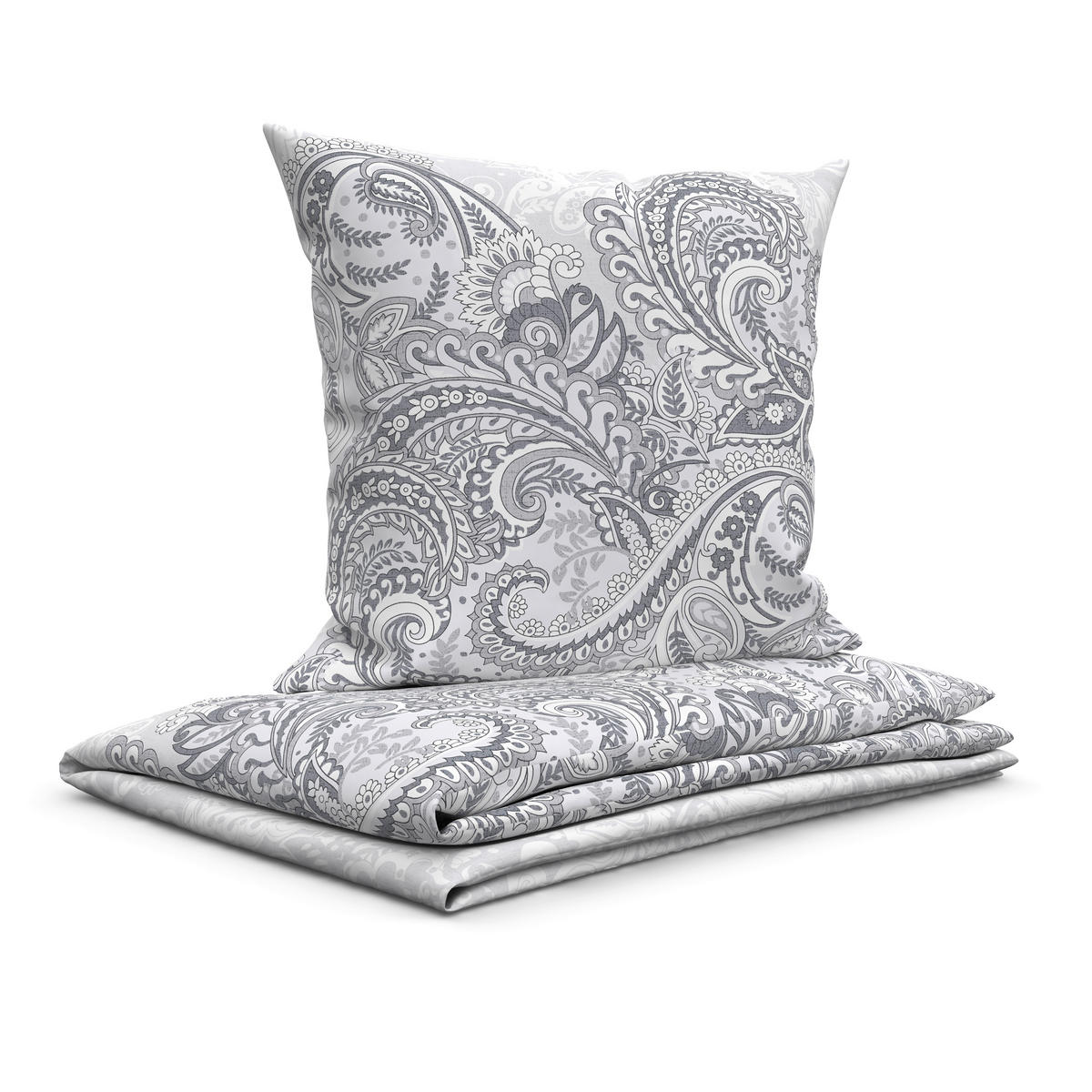 Baumwoll Bettwäsche Renforce Bettwäsche_Renforce Ornament - weiß/grau (135,00/200,00cm) - Dobnig Homeware
