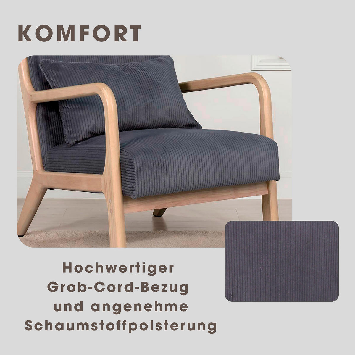 Sessel NOHR natur grau B/H/T: ca. 65,2x80,6x76 cm NOHR - natur/grau (65,20/80,60/76,00cm) - byLIVING