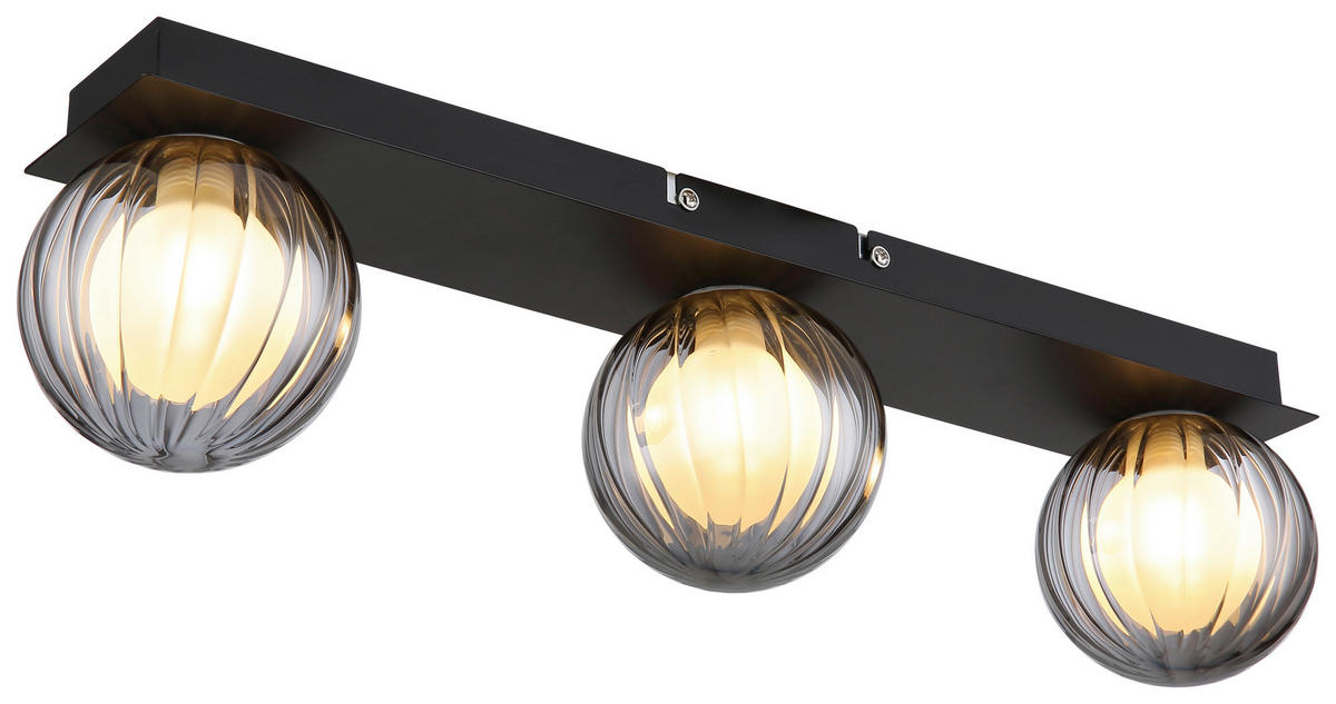 GLOBO LED-Deckenleuchte schwarz Rauch Glas Metall B/H/T: ca. 10x12,5x50 cm 3 Brennstellen ANDER - schwarz/Rauch (10,00/12,50/50,00cm) - GLOBO