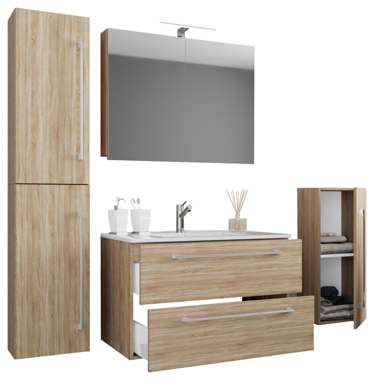 Waschplatz 5tlg-Badinos Eiche Sonoma Nachbildung B/H/T: ca. 60x50x46 cm 5tlg-Badinos - Eiche (60,00/50,00/46,00cm) - VCM Möbel