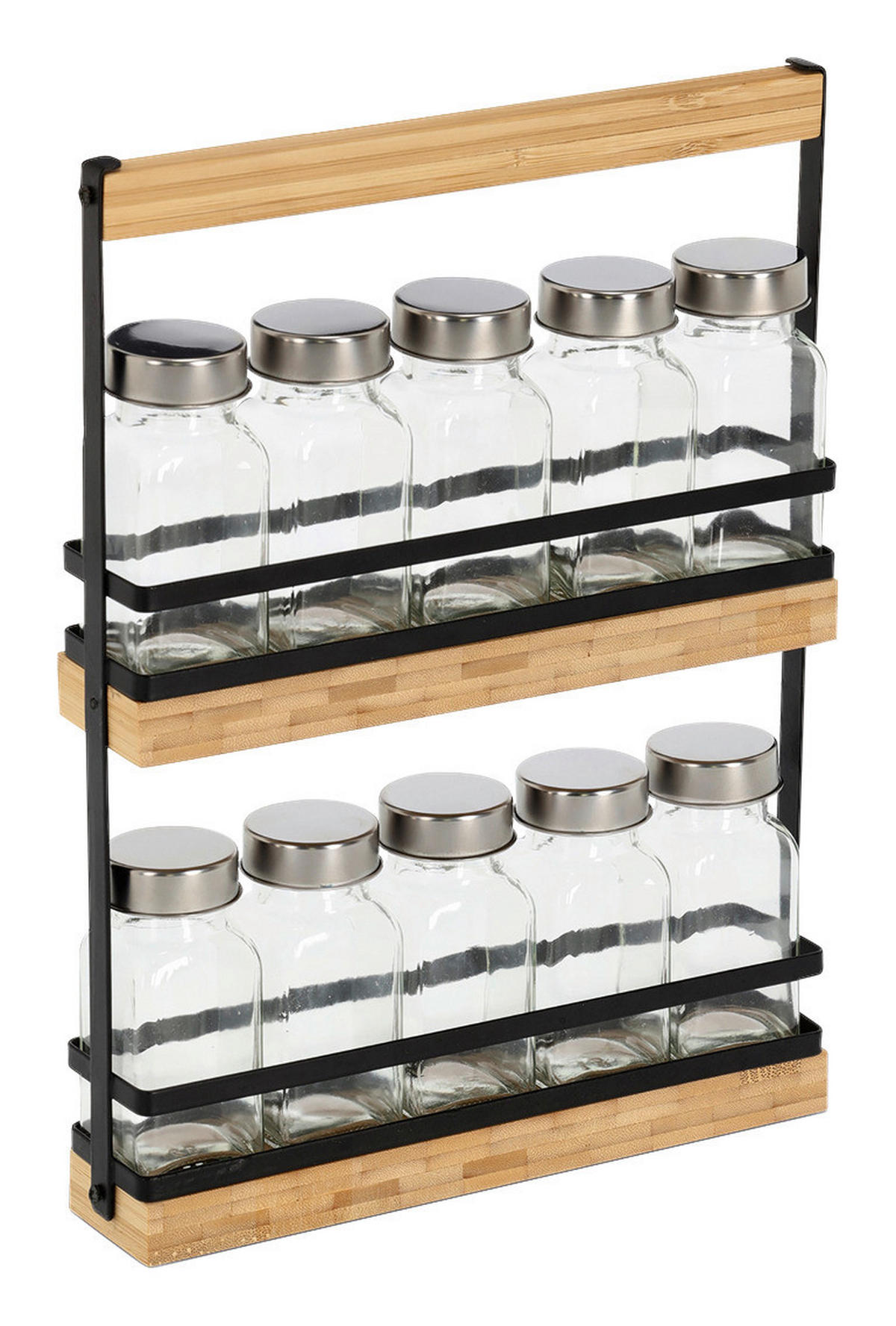 Zeller Gewürzständer-Set transparent Glas B/H/L: ca. 4,7x30x22,7 cm Gewürzständer-Set 11tlg. - hellbraun/schwarz (22,70/4,70/30,00cm) - Zeller