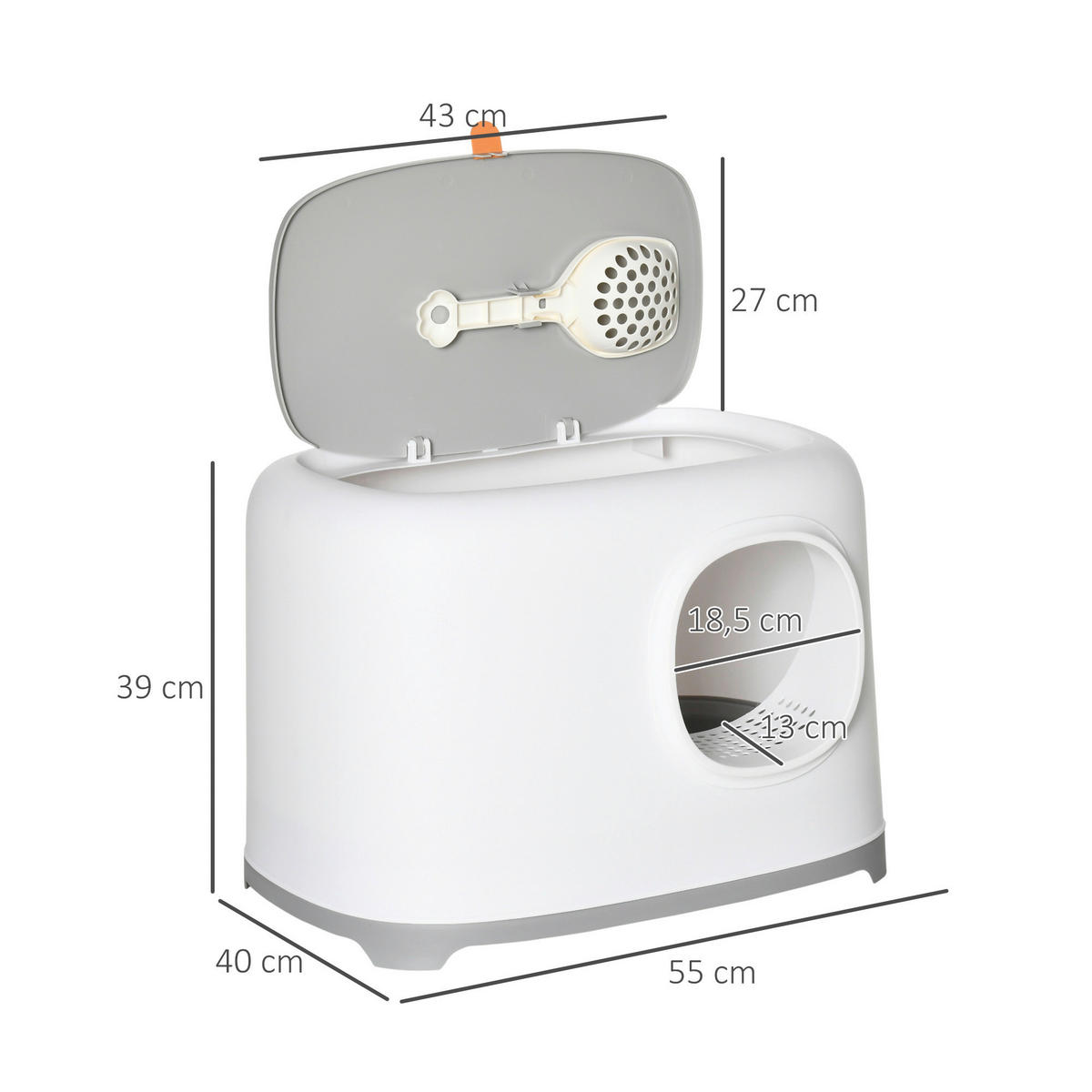 PawHut Katzentoilette hellgrau Kunststoff B/H/L: ca. 40x39x55 cm Katzentoilette - hellgrau/weiß (55,00/40,00/39,00cm) - PawHut
