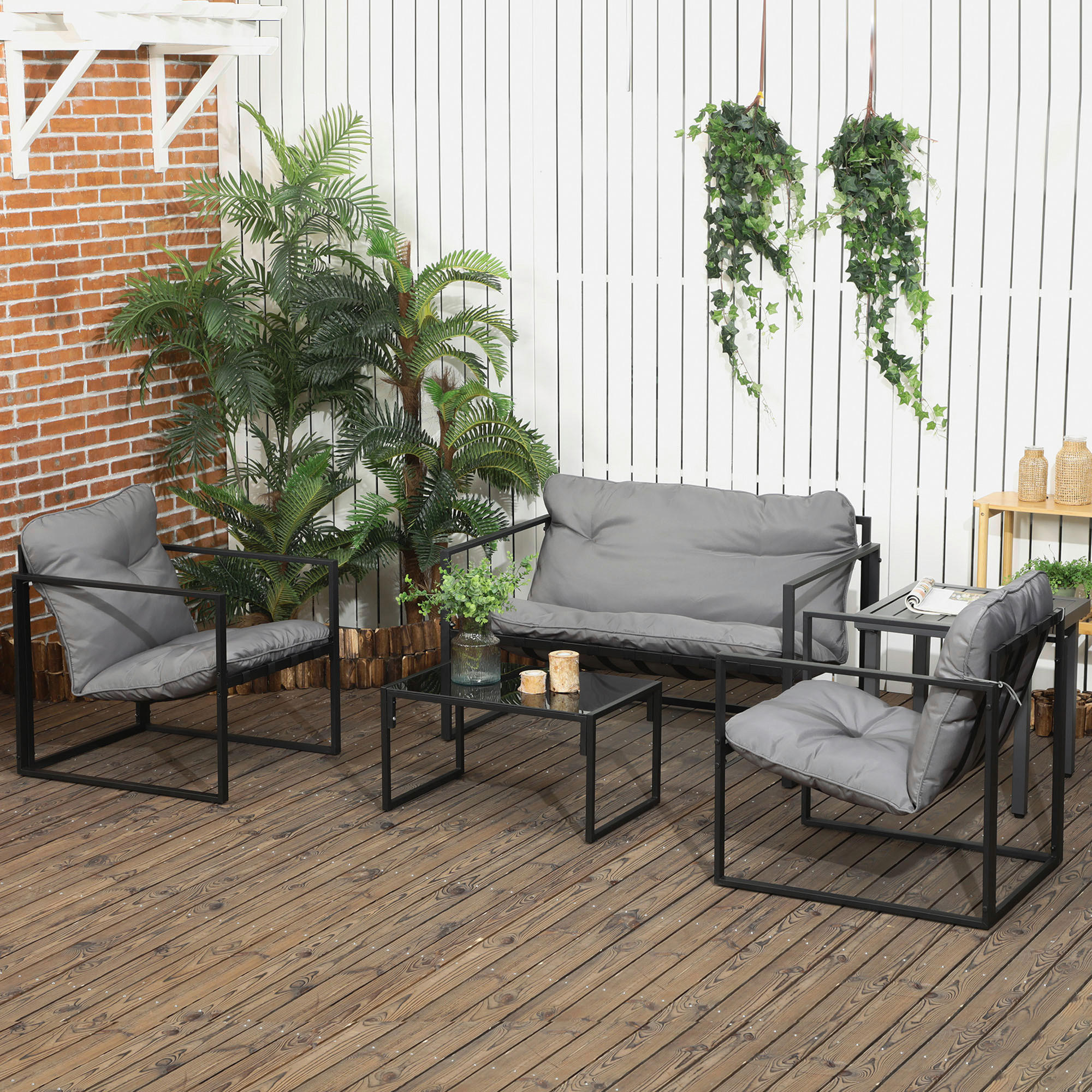 Outsunny Gartensitzgruppe schwarz Polyester B/H/L: ca. 70x67x114 cm Gartensitzgruppe - schwarz/grau (114,00/70,00/67,00cm) - Outsunny