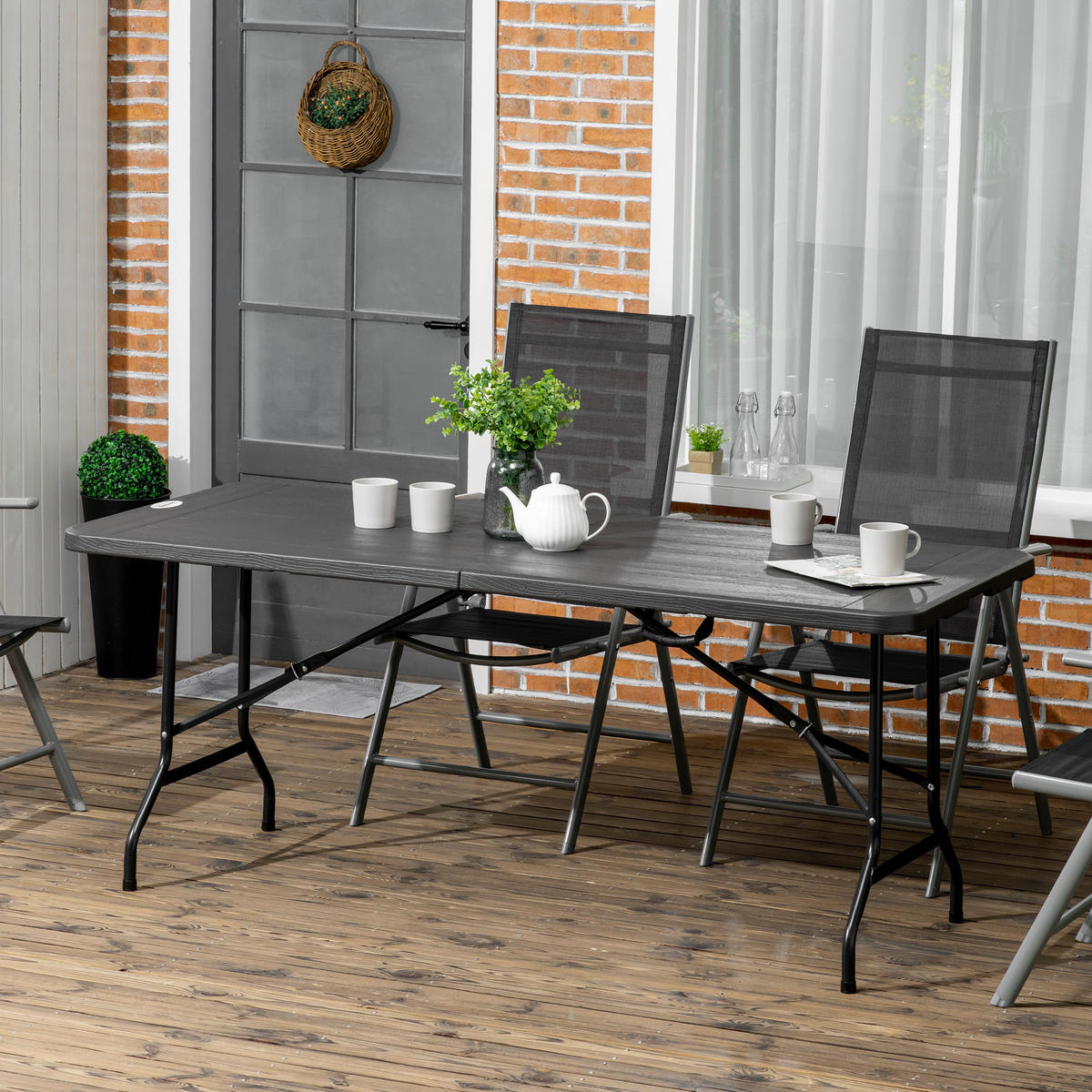 Outsunny Gartentisch dunkelgrau Polyethylen B/H/L: ca. 75,5x73x180 cm Gartentisch - dunkelgrau (180,00/75,50/73,00cm) - Outsunny