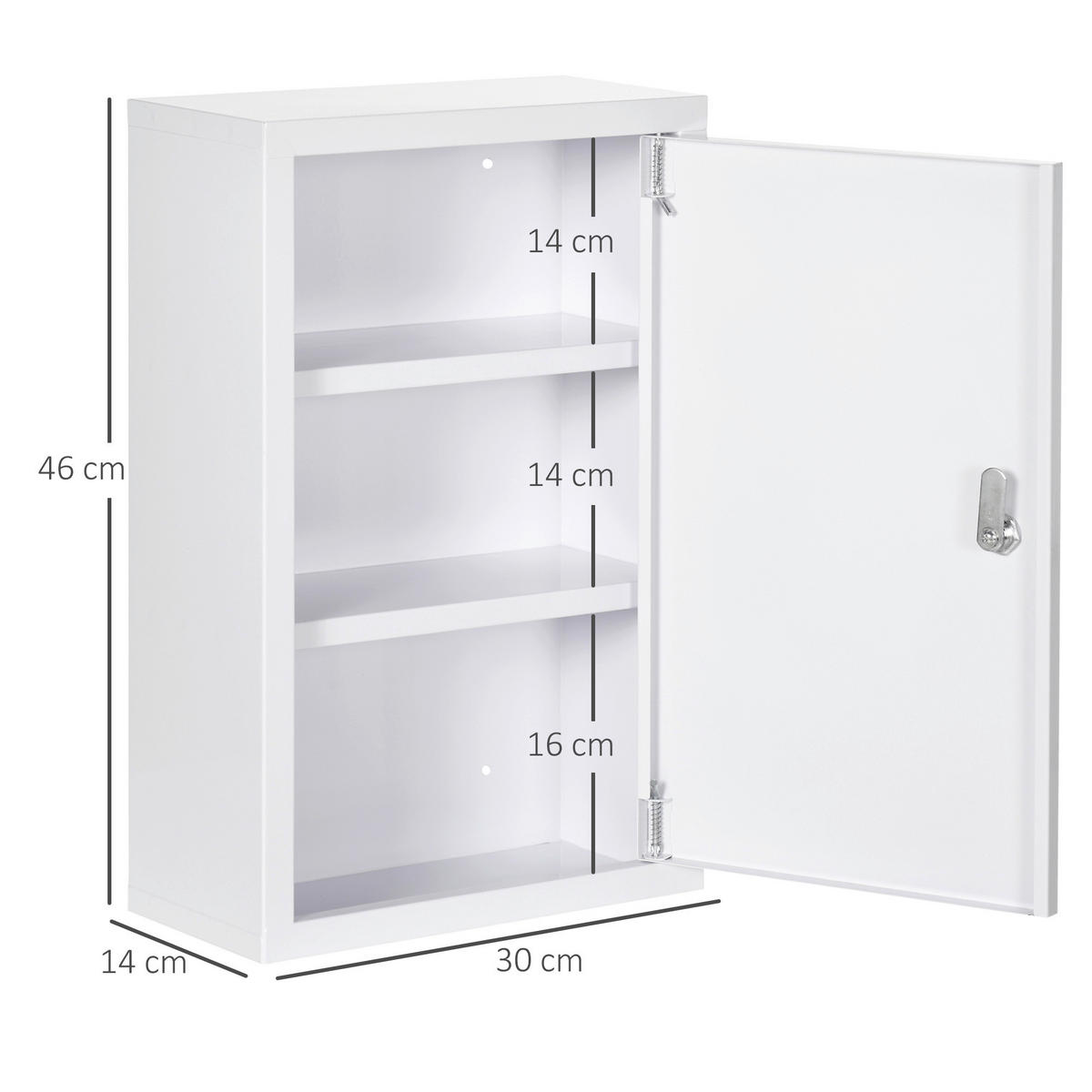 kleankin Medizinschrank weiß Polypropylen B/H/L: ca. 14x30x46 cm Medizinschrank - weiß (46,00/14,00/30,00cm) - kleankin