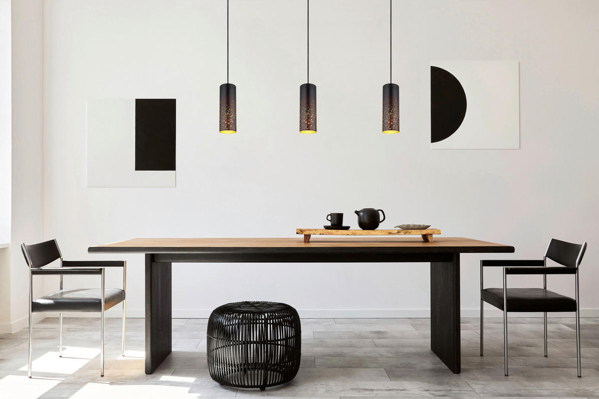 GLOBO Pendelleuchte gold schwarz Metall H/D: ca. 150x10 cm E27 1 Brennstellen CROCKY - gold/schwarz (10,00/150,00cm) - GLOBO