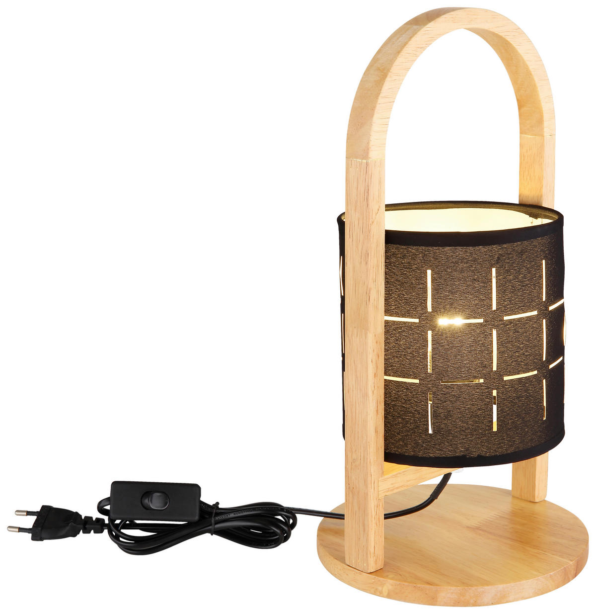 GLOBO Tischleuchte schwarz natur Holz Textil H/D: ca. 33x16 cm E14 1 Brennstellen NINJA - natur/schwarz (16,00/33,00cm) - GLOBO