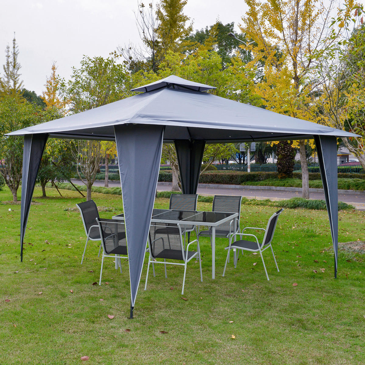 Outsunny Pavillon grau Metall B/H/L: ca. 345x268x345 cm Pavillon - grau (345,00/345,00/268,00cm) - Outsunny