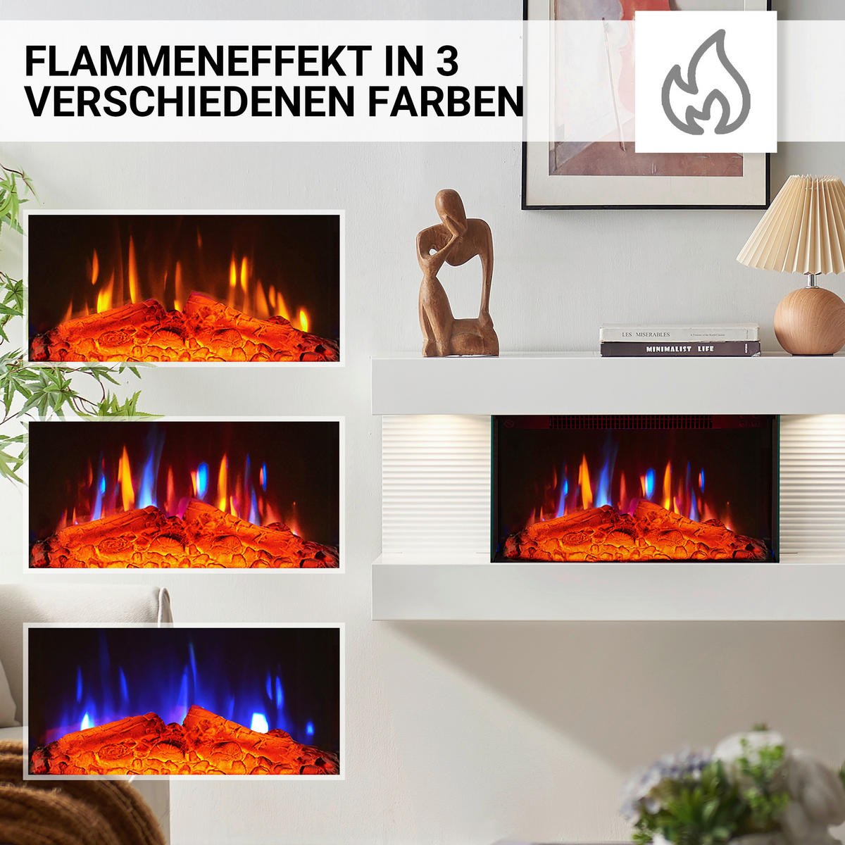 Balderia Elektrischer-Kamin weiß Metall B/H/T: ca. 82x41,8x21,6 cm IDA - weiß (82,00/41,80/21,60cm) - Balderia