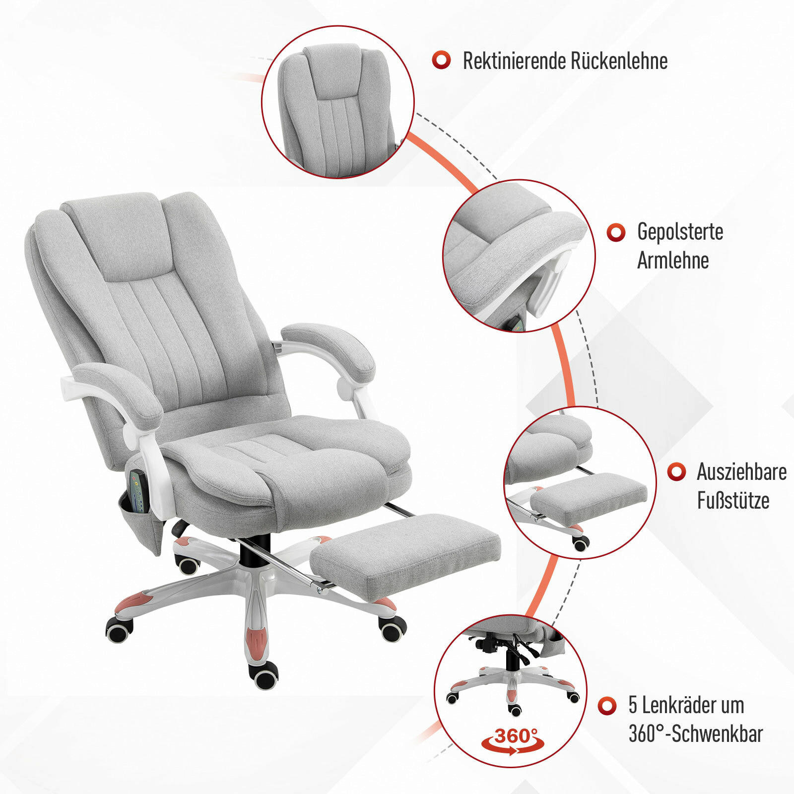 Vinsetto Massagestuhl MH921-272 grau Polyester-Mischgewebe Schaumstoff Nylon B/H/L: ca. 66x115x63 cm Massagestuhl MH921-272 - grau (63,00/66,00/115,00cm) - Vinsetto
