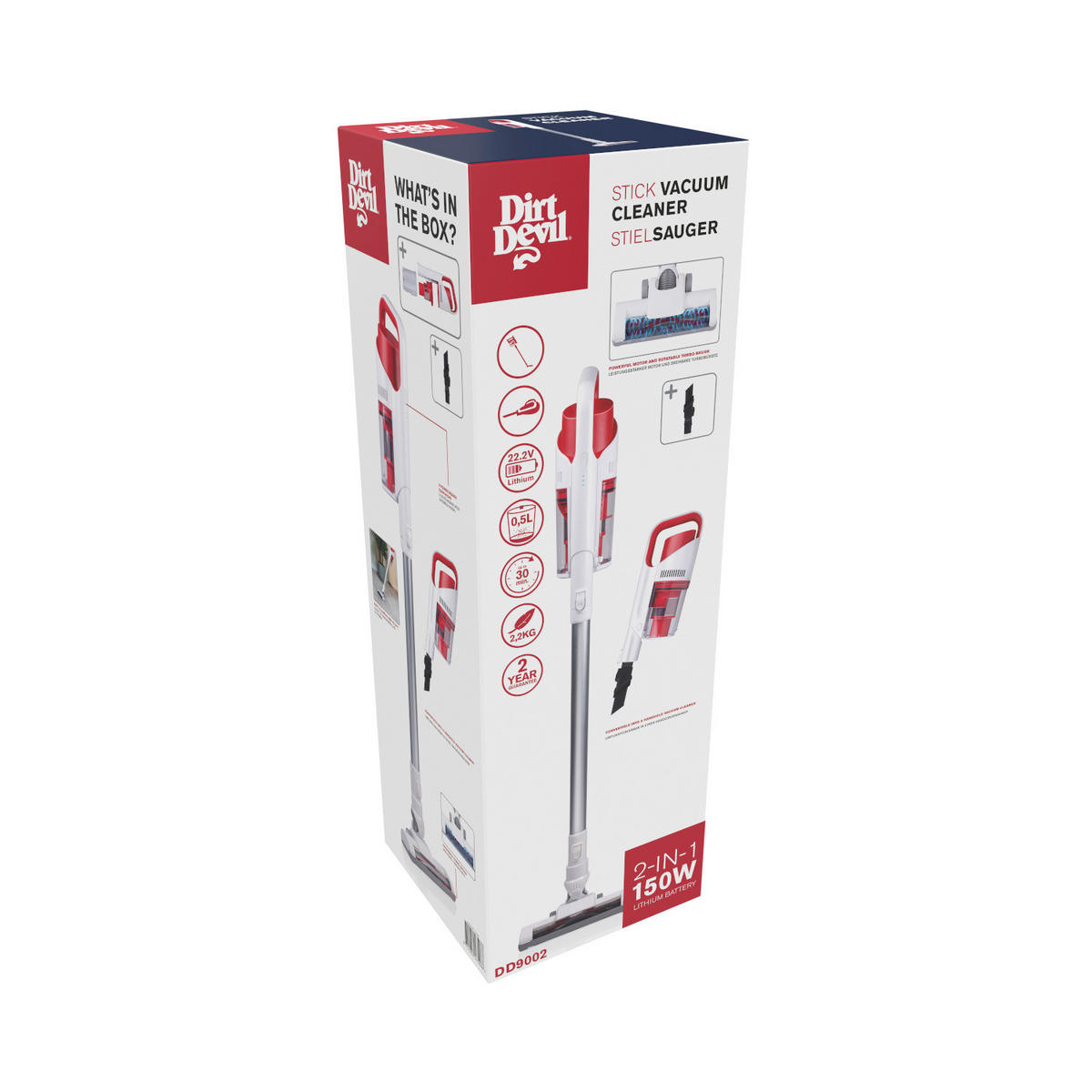 Dirt Devil Hand-/Stielstaubsauger DD9002 weiß rot Akku-Hand-/Stielstaubsauger_DD9002 - weiß/rot - Dirt Devil